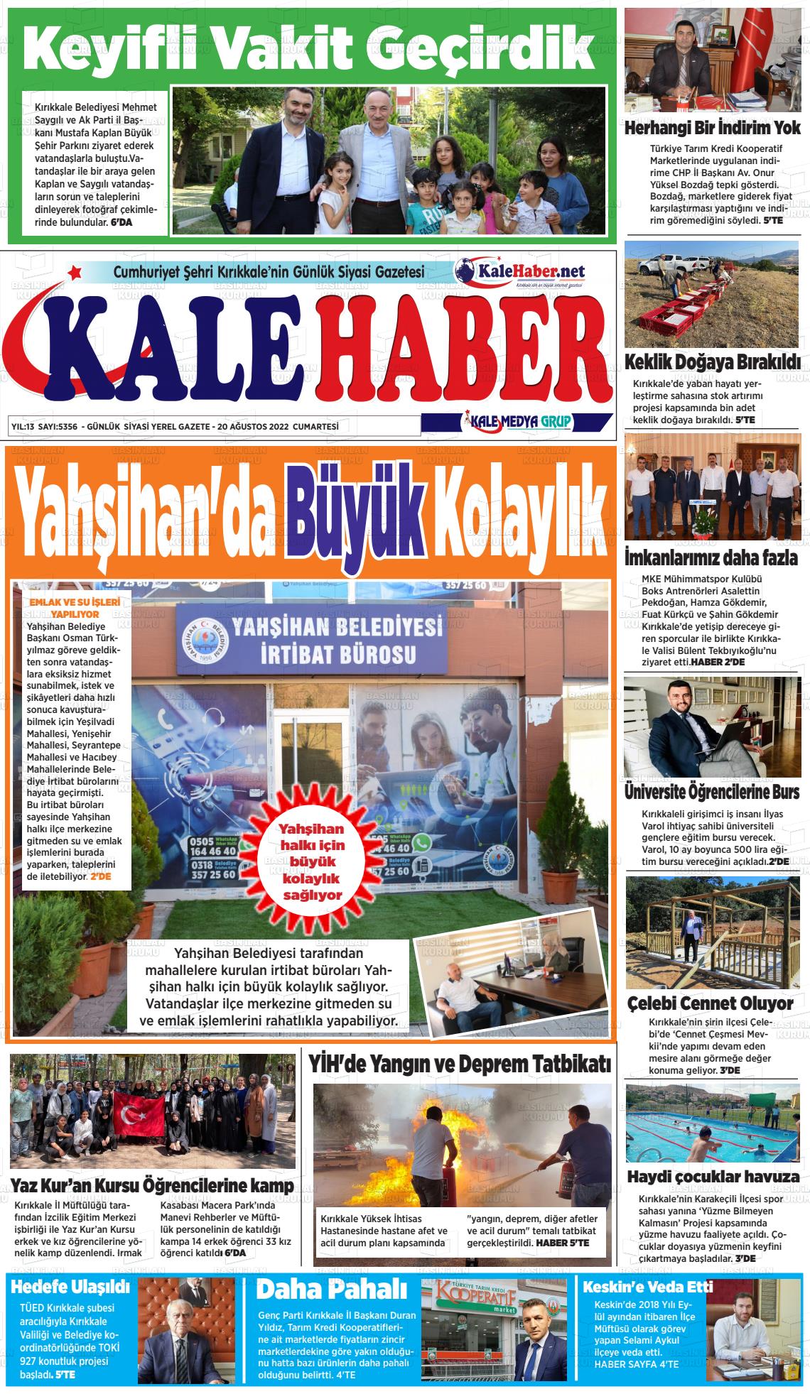 20 Ağustos 2022 Kale Haber Gazete Manşeti