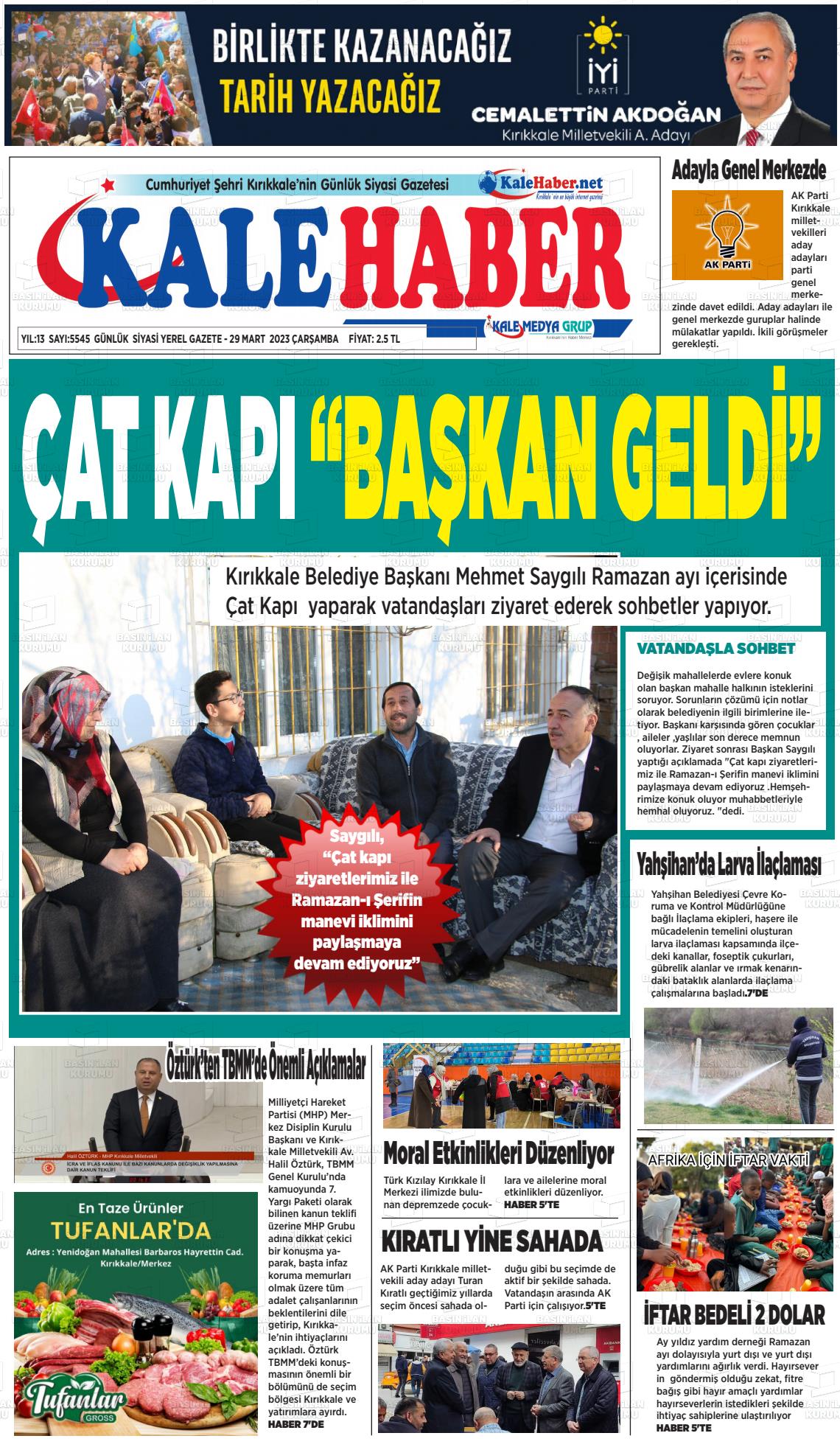 29 Mart 2023 Kale Haber Gazete Manşeti