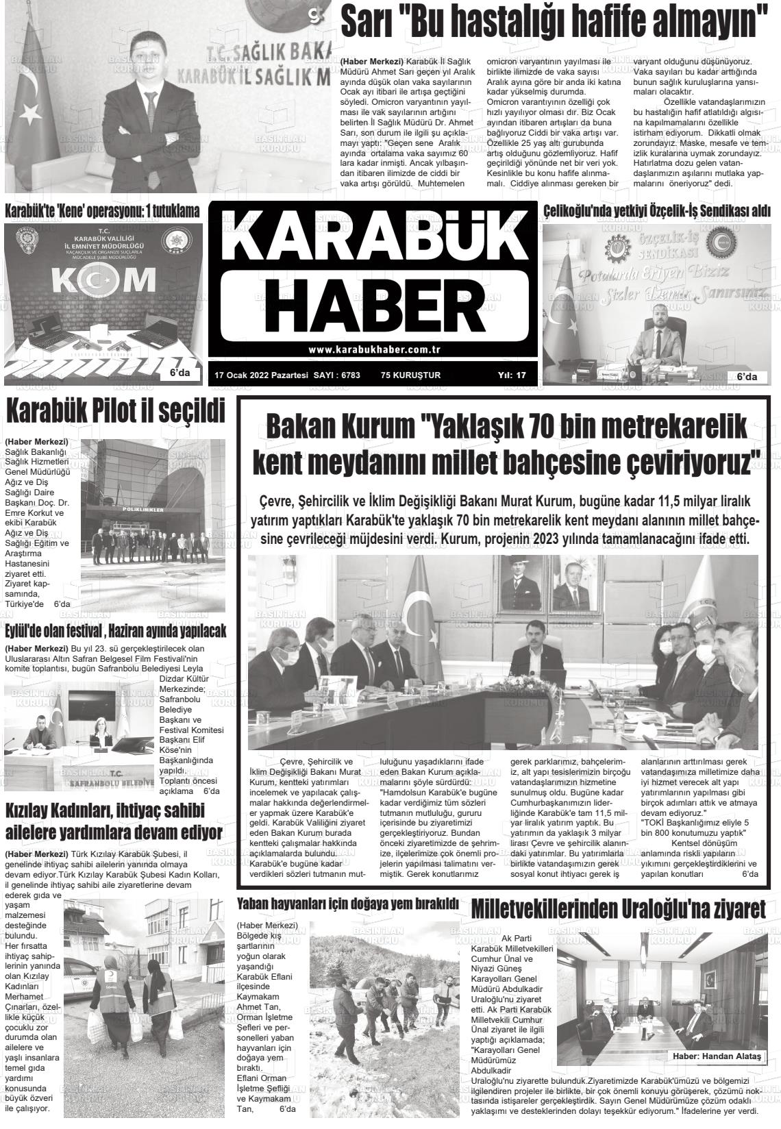 17 Ocak 2022 Karabük Haber Gazete Manşeti
