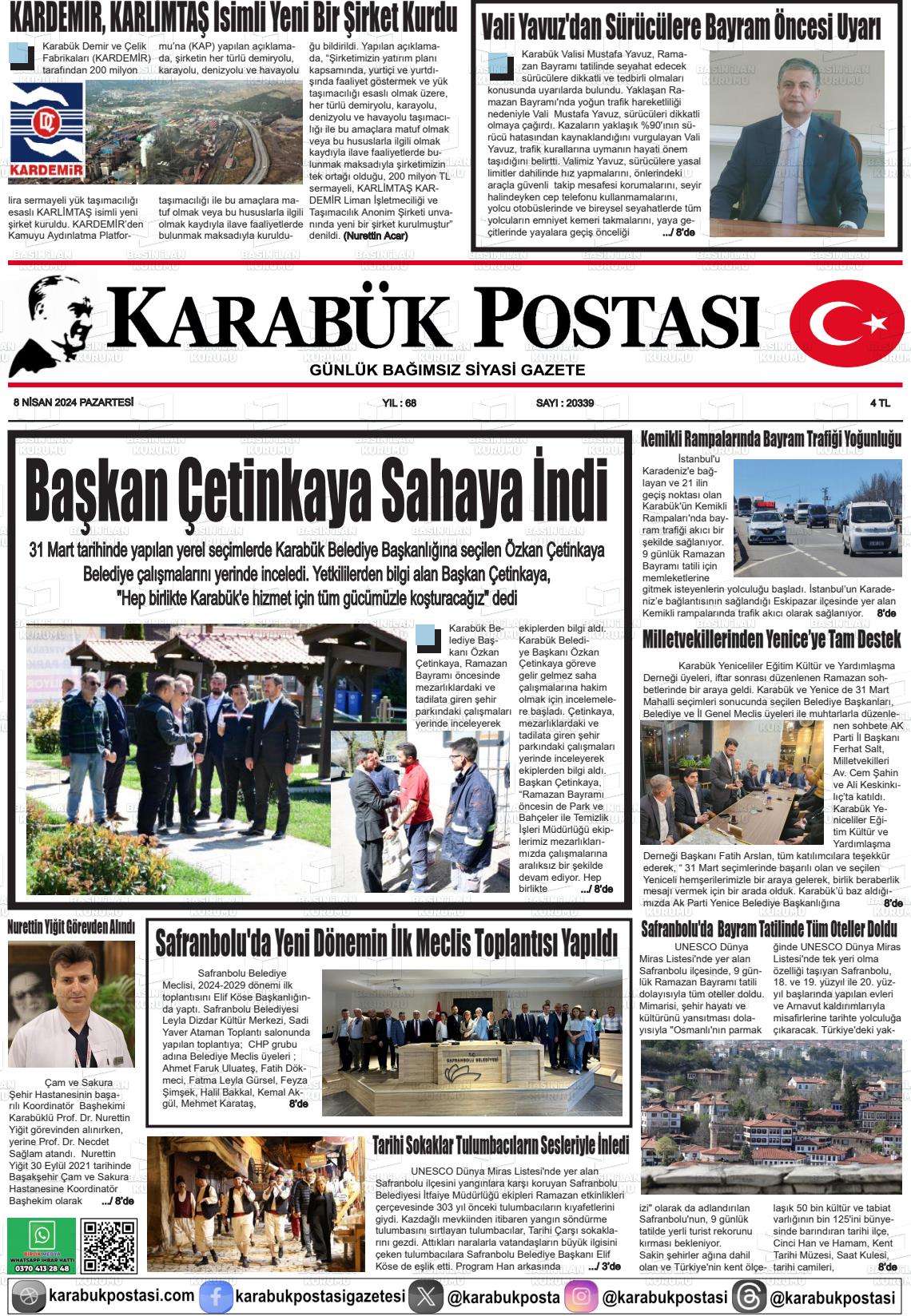 08 Nisan 2024 Karabük Postası Gazete Manşeti