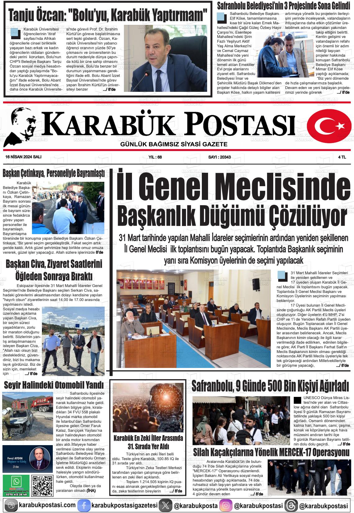 16 Nisan 2024 Karabük Postası Gazete Manşeti
