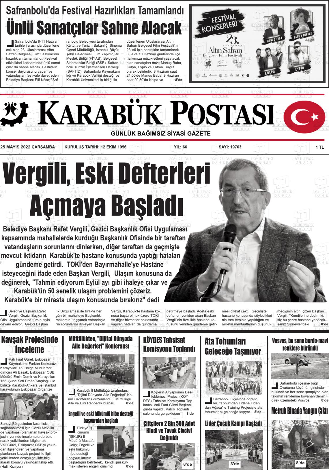 25 Mayıs 2022 Karabük Postası Gazete Manşeti