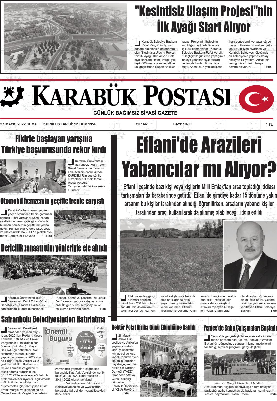 27 Mayıs 2022 Karabük Postası Gazete Manşeti