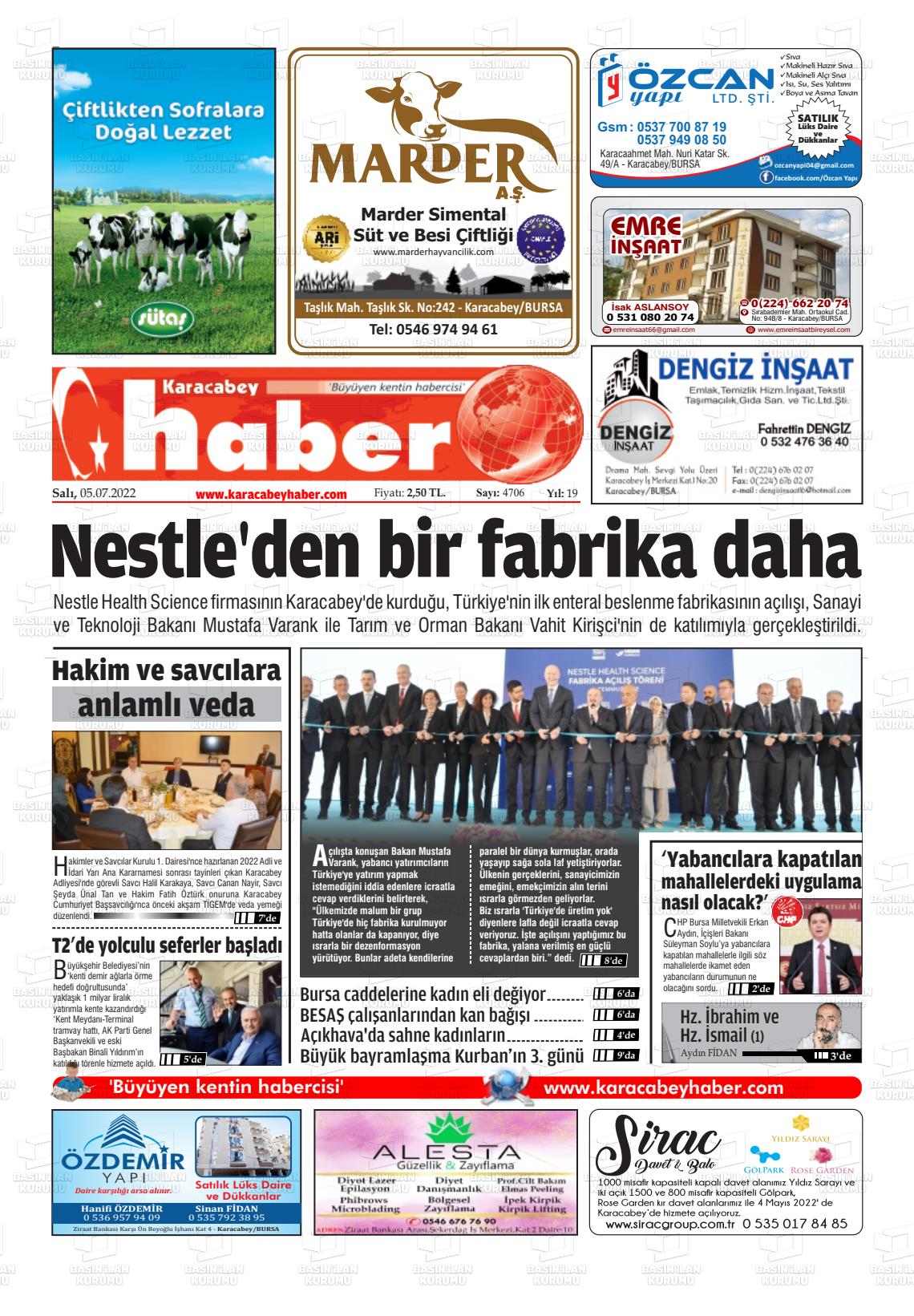 05 Temmuz 2022 Karacabey Haber Gazete Manşeti