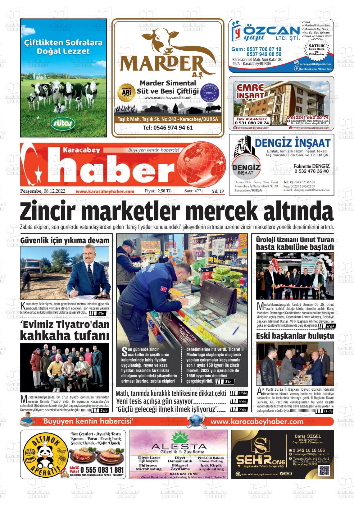 08 Aralık 2022 Karacabey Haber Gazete Manşeti