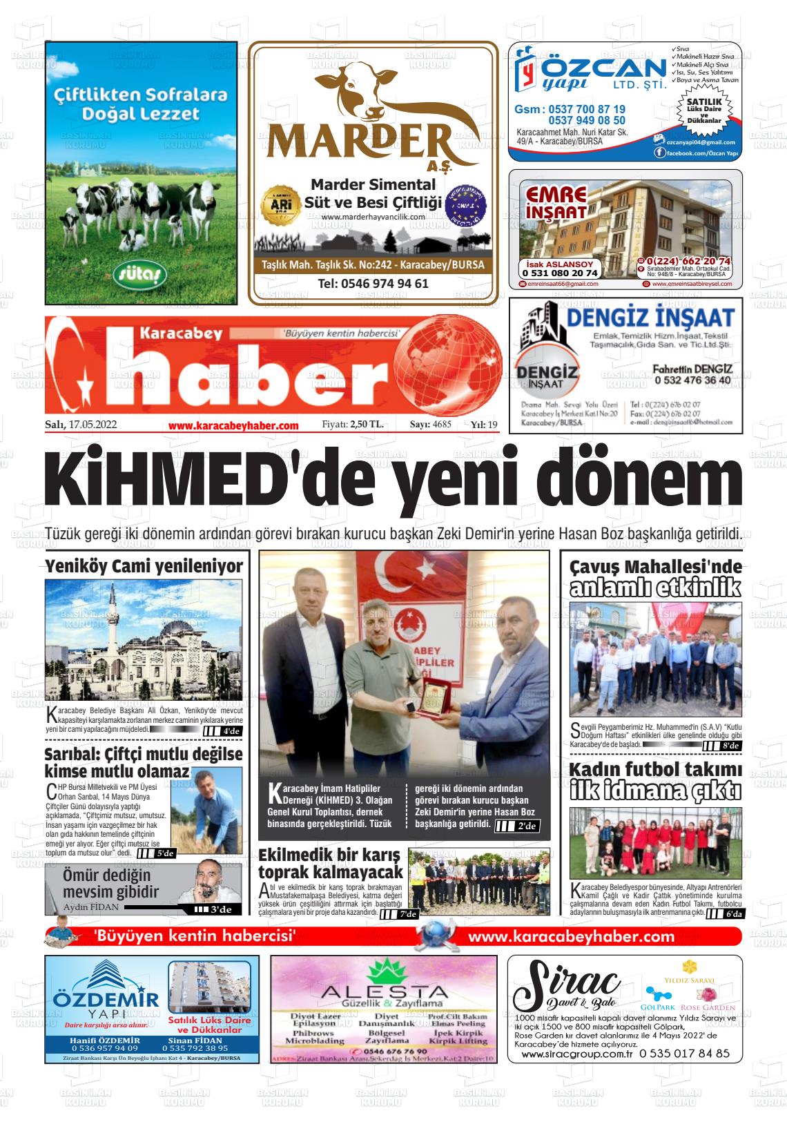 17 Mayıs 2022 Karacabey Haber Gazete Manşeti