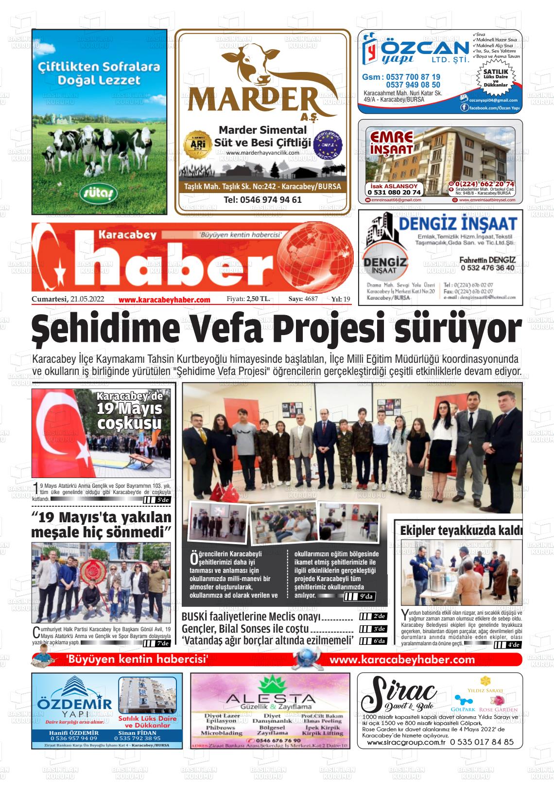 21 Mayıs 2022 Karacabey Haber Gazete Manşeti
