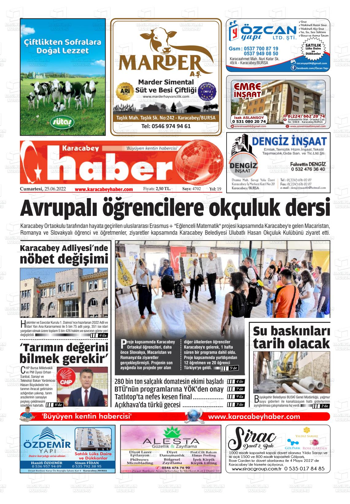 25 Haziran 2022 Karacabey Haber Gazete Manşeti