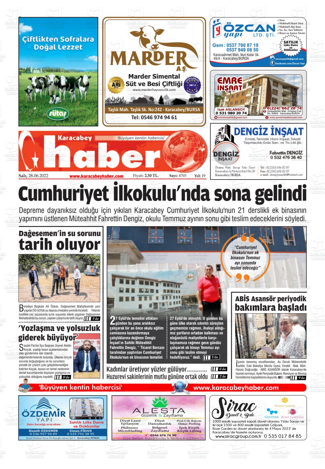 28 Haziran 2022 Karacabey Haber Gazete Manşeti