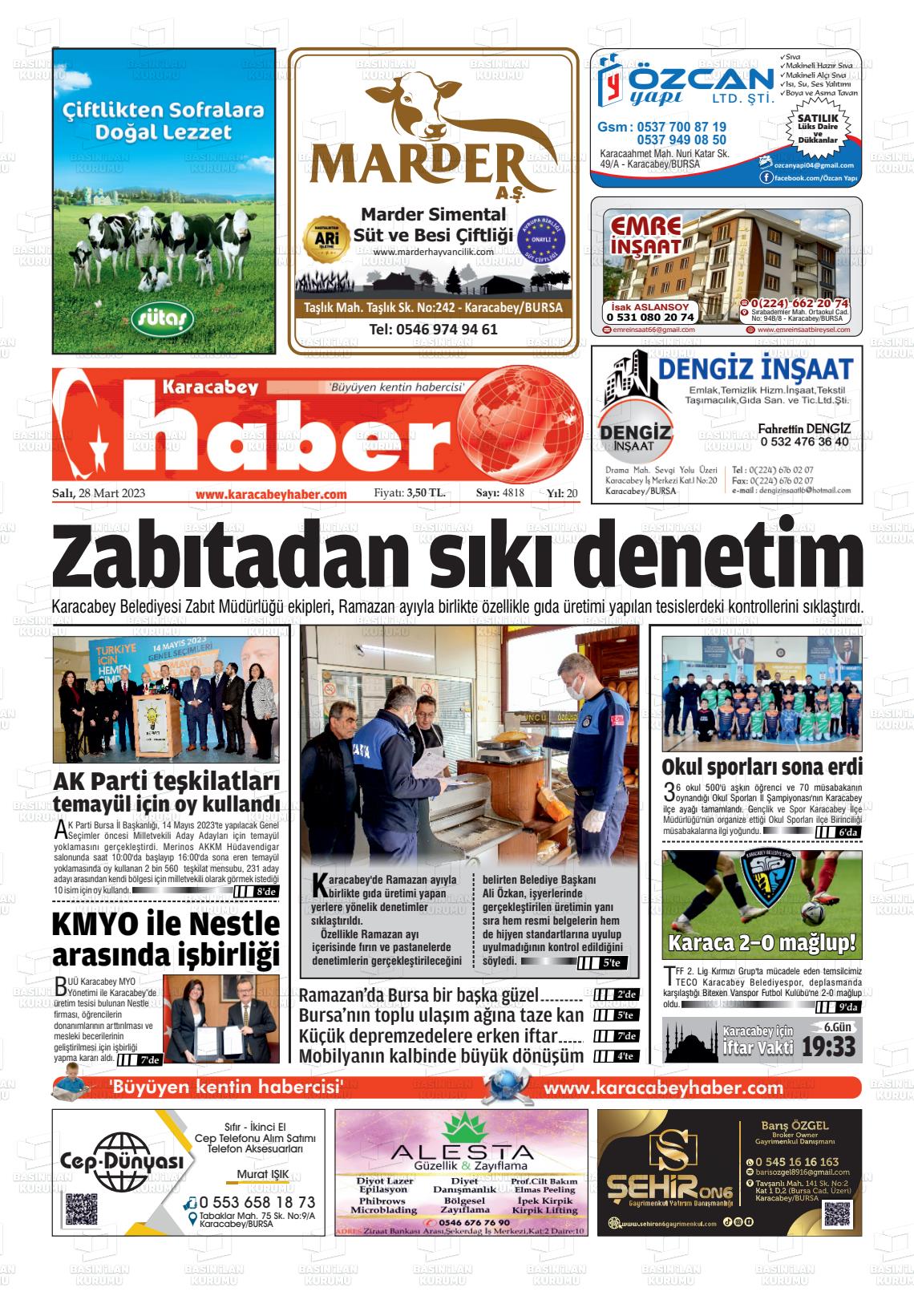 28 Mart 2023 Karacabey Haber Gazete Manşeti