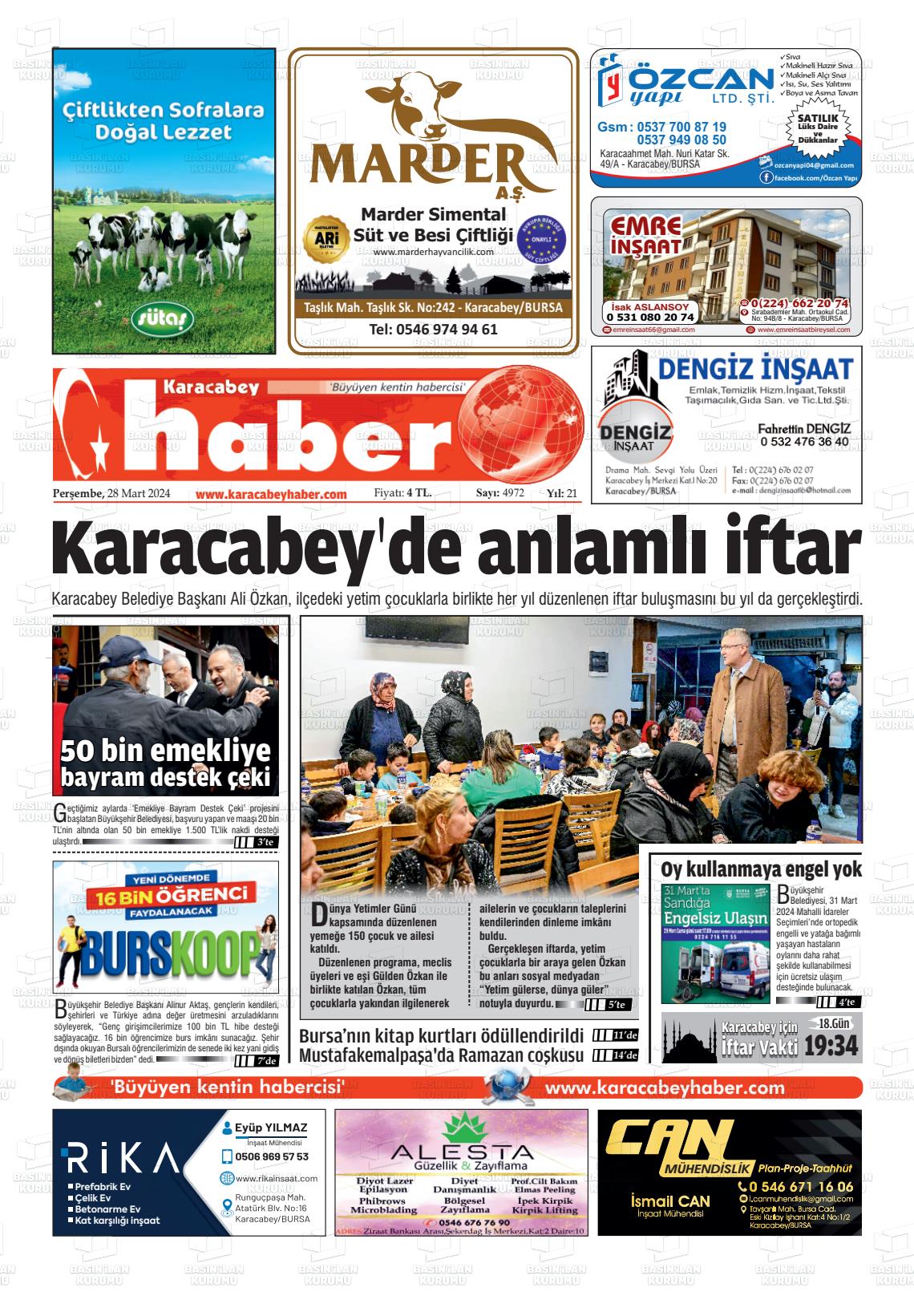 28 Mart 2024 Karacabey Haber Gazete Manşeti