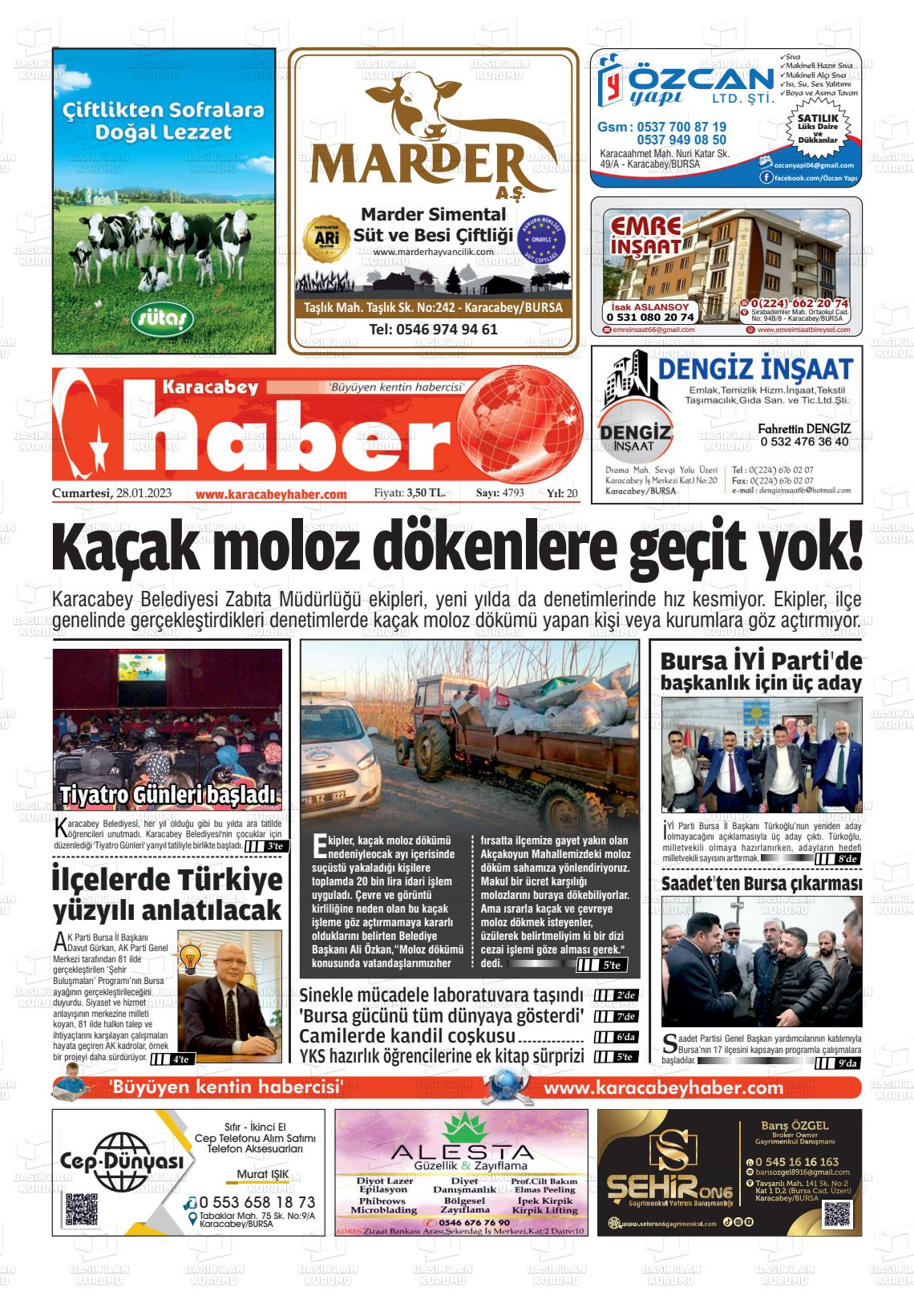 28 Ocak 2023 Karacabey Haber Gazete Manşeti