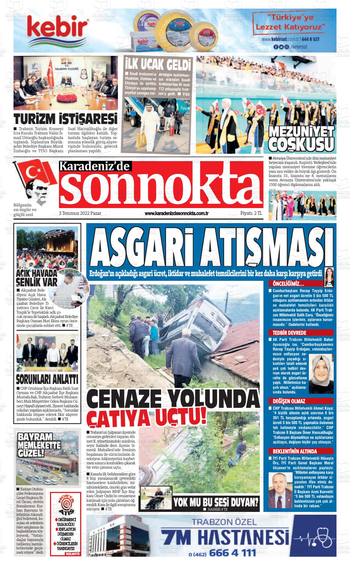 03 Temmuz 2022 Karadeniz'de Sonnokta Gazete Manşeti