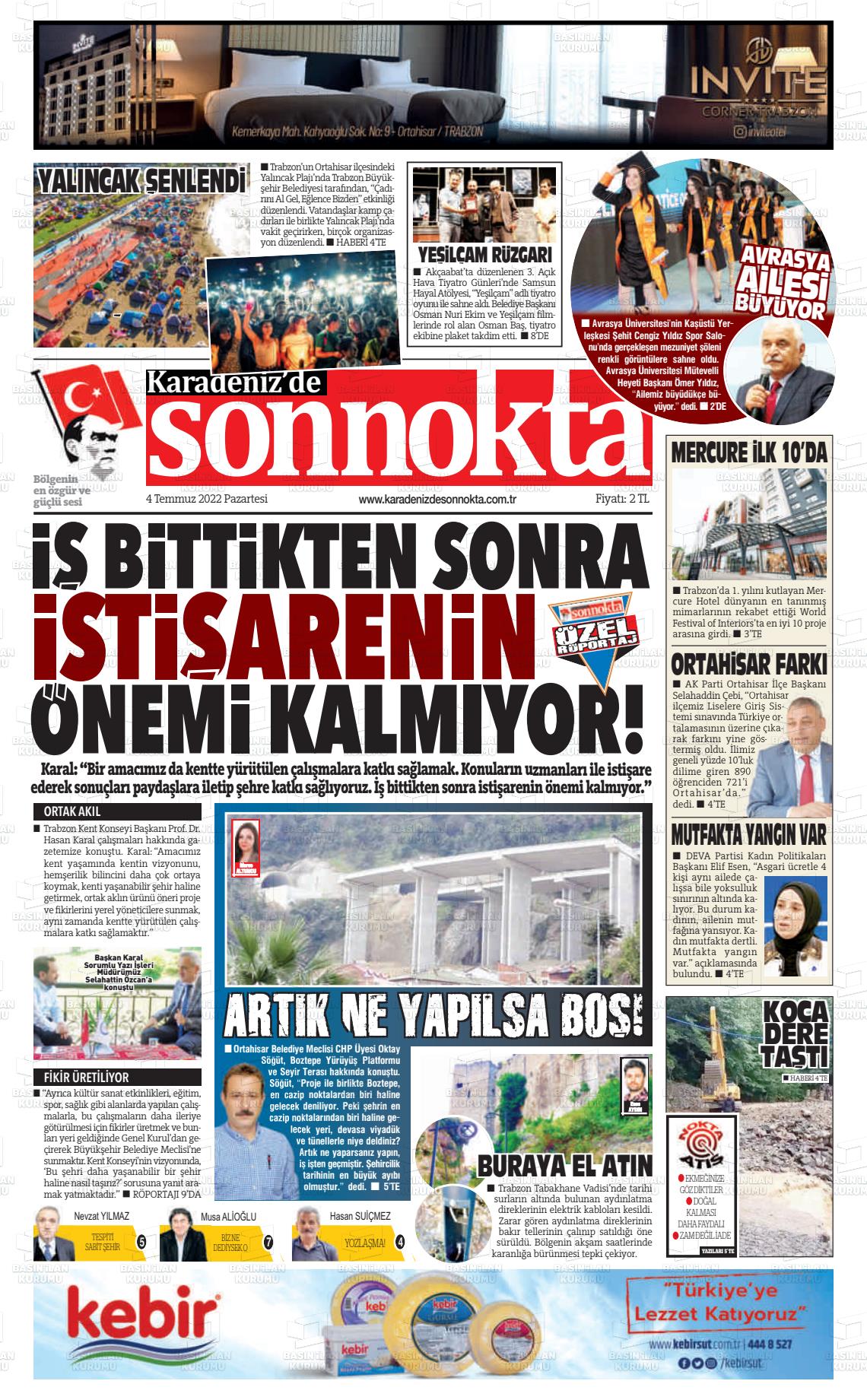 04 Temmuz 2022 Karadeniz'de Sonnokta Gazete Manşeti