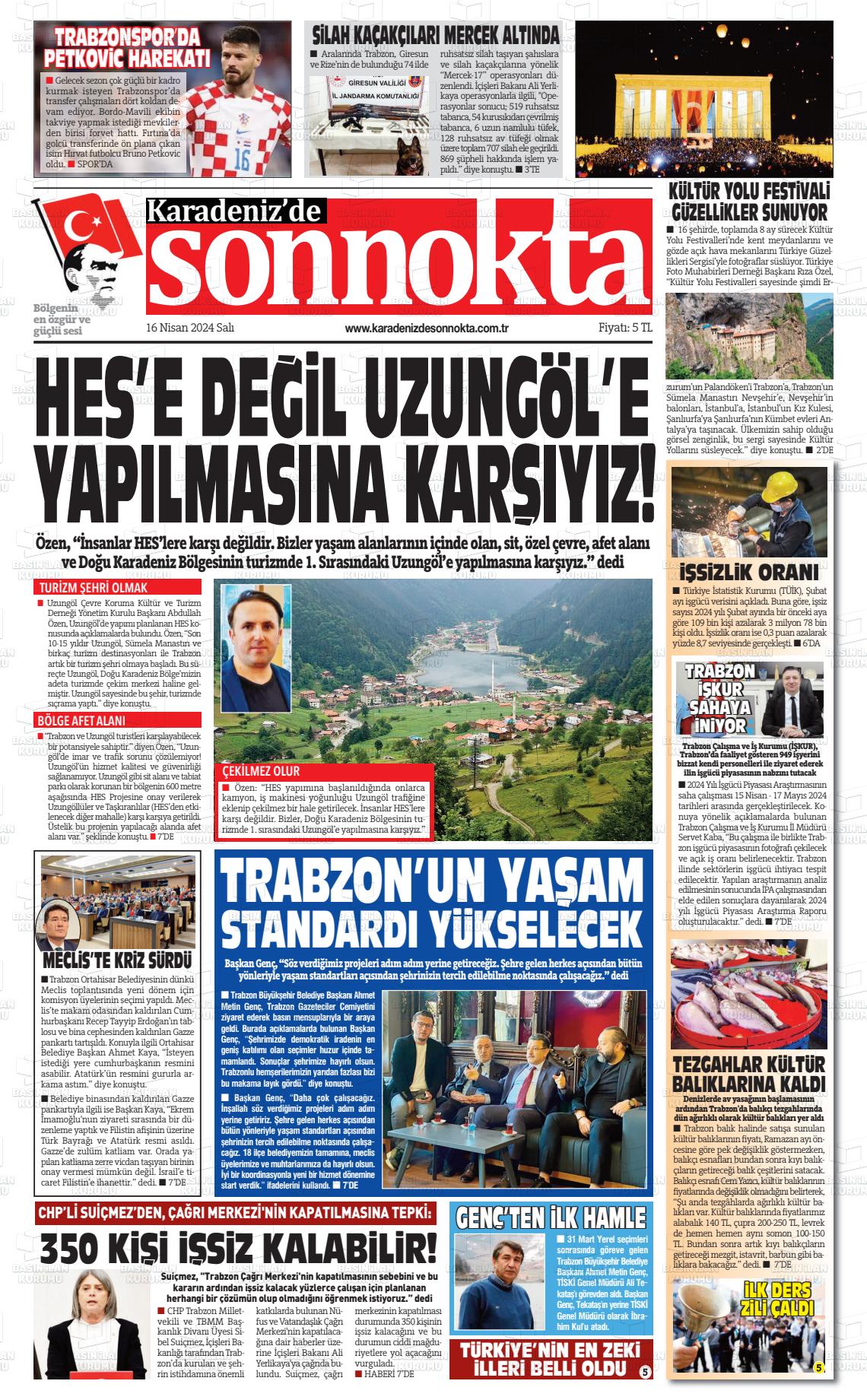 17 Nisan 2024 Karadeniz'de Sonnokta Gazete Manşeti