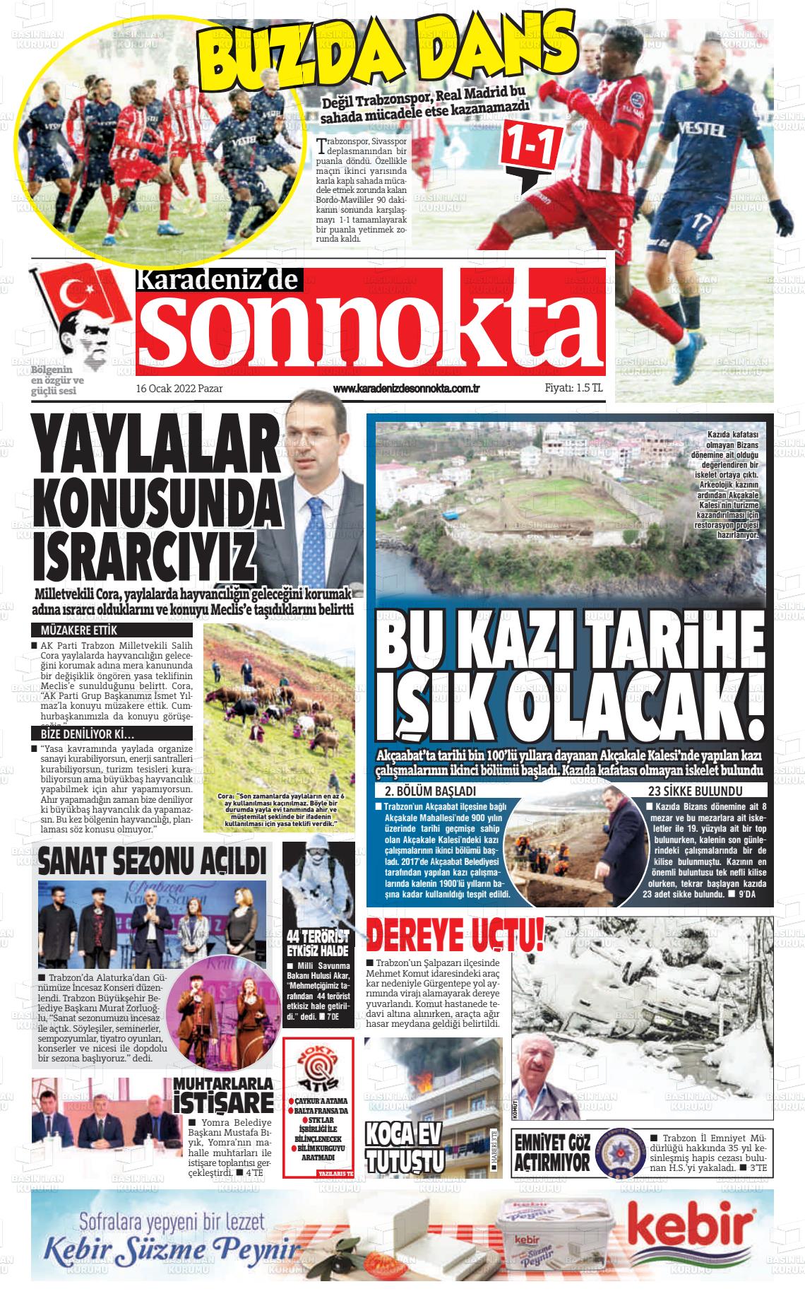 16 Ocak 2022 Karadeniz'de Sonnokta Gazete Manşeti