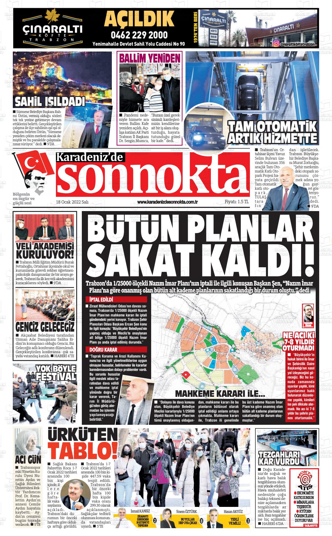 18 Ocak 2022 Karadeniz'de Sonnokta Gazete Manşeti