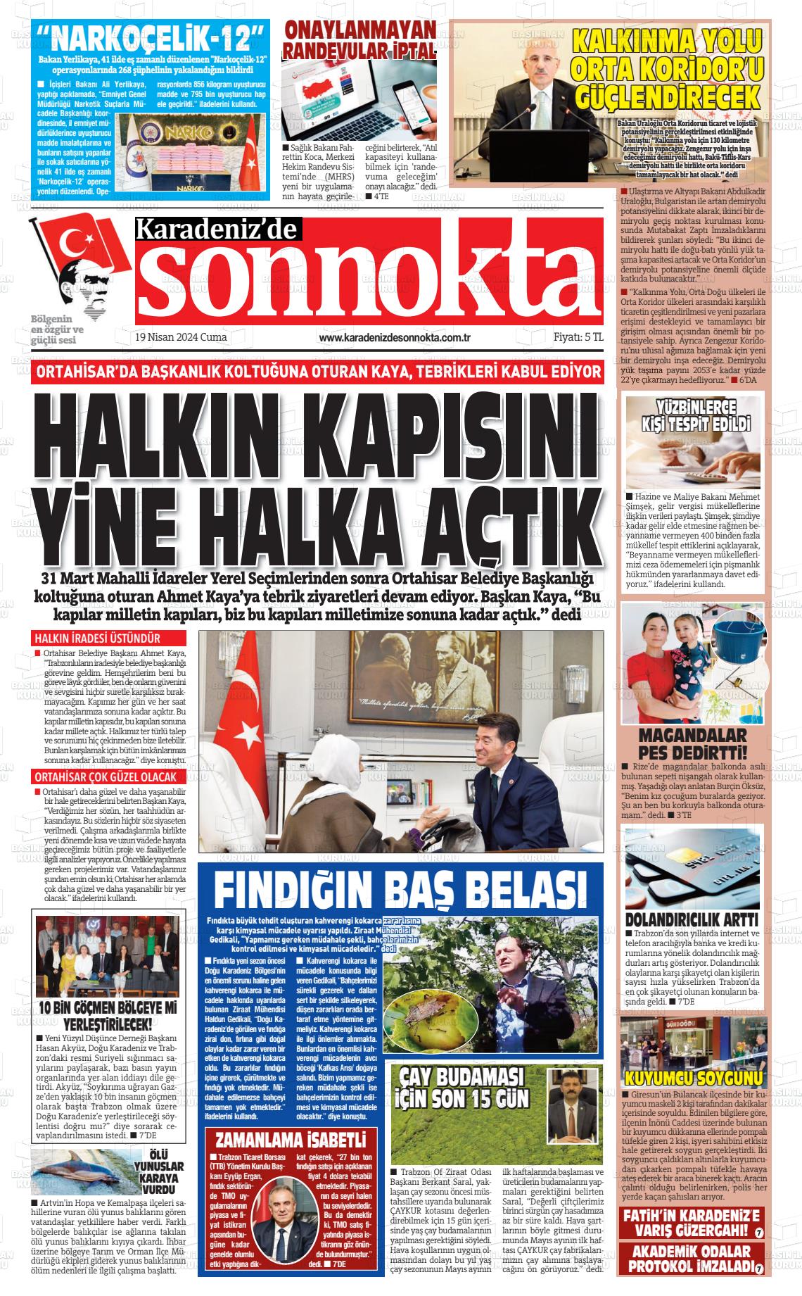 19 Nisan 2024 Karadeniz'de Sonnokta Gazete Manşeti