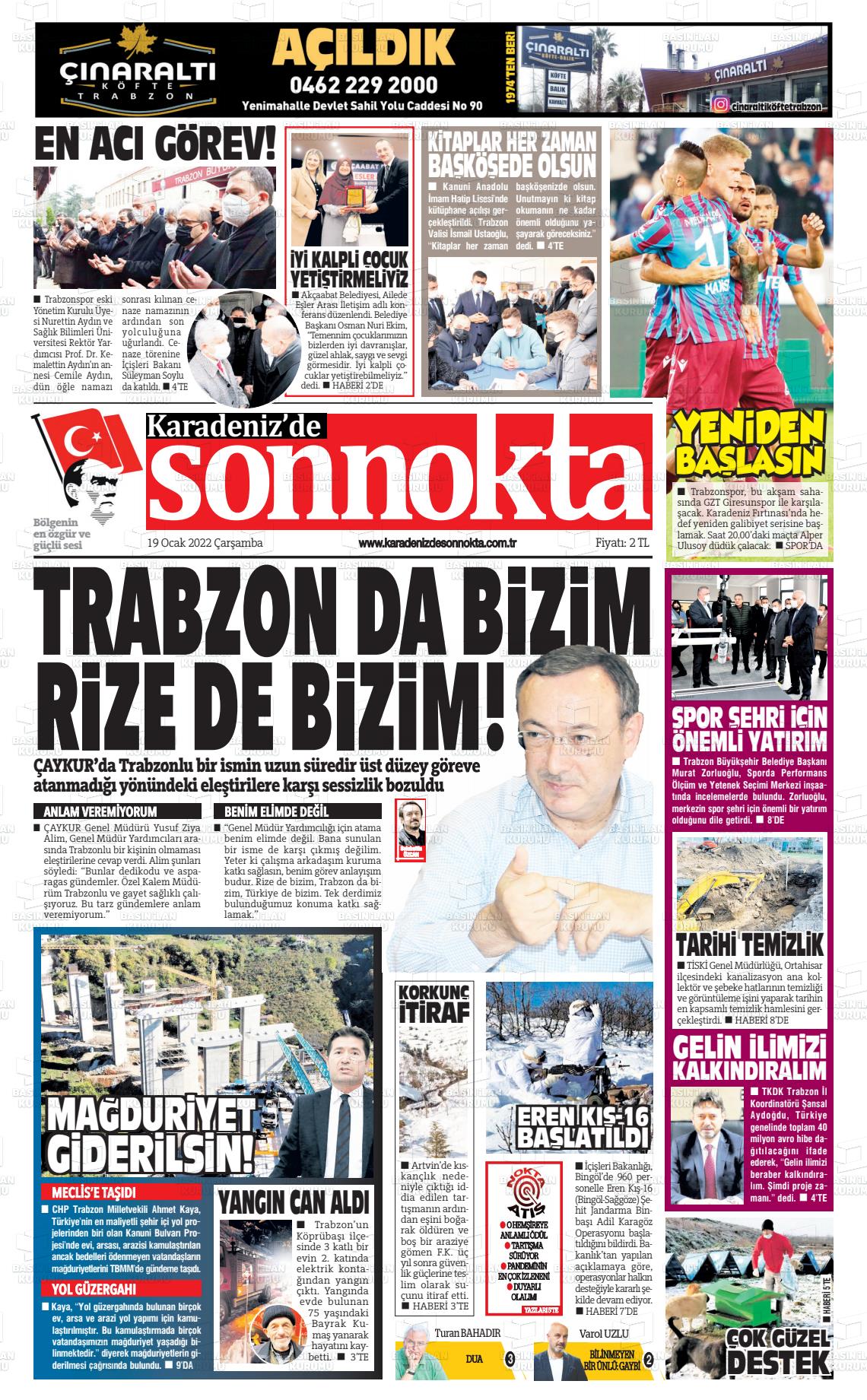 19 Ocak 2022 Karadeniz'de Sonnokta Gazete Manşeti