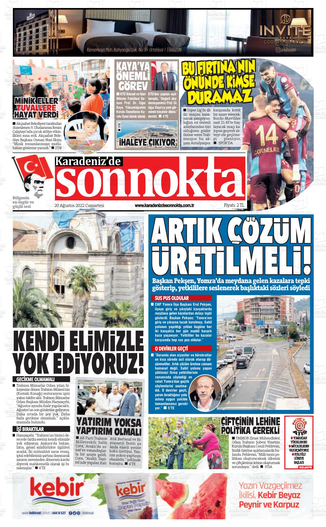 20 Ağustos 2022 Karadeniz'de Sonnokta Gazete Manşeti