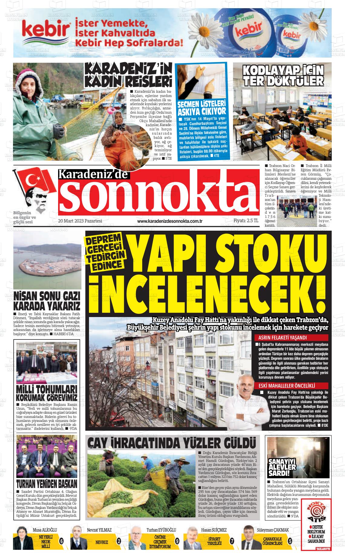 20 Mart 2023 Karadeniz'de Sonnokta Gazete Manşeti