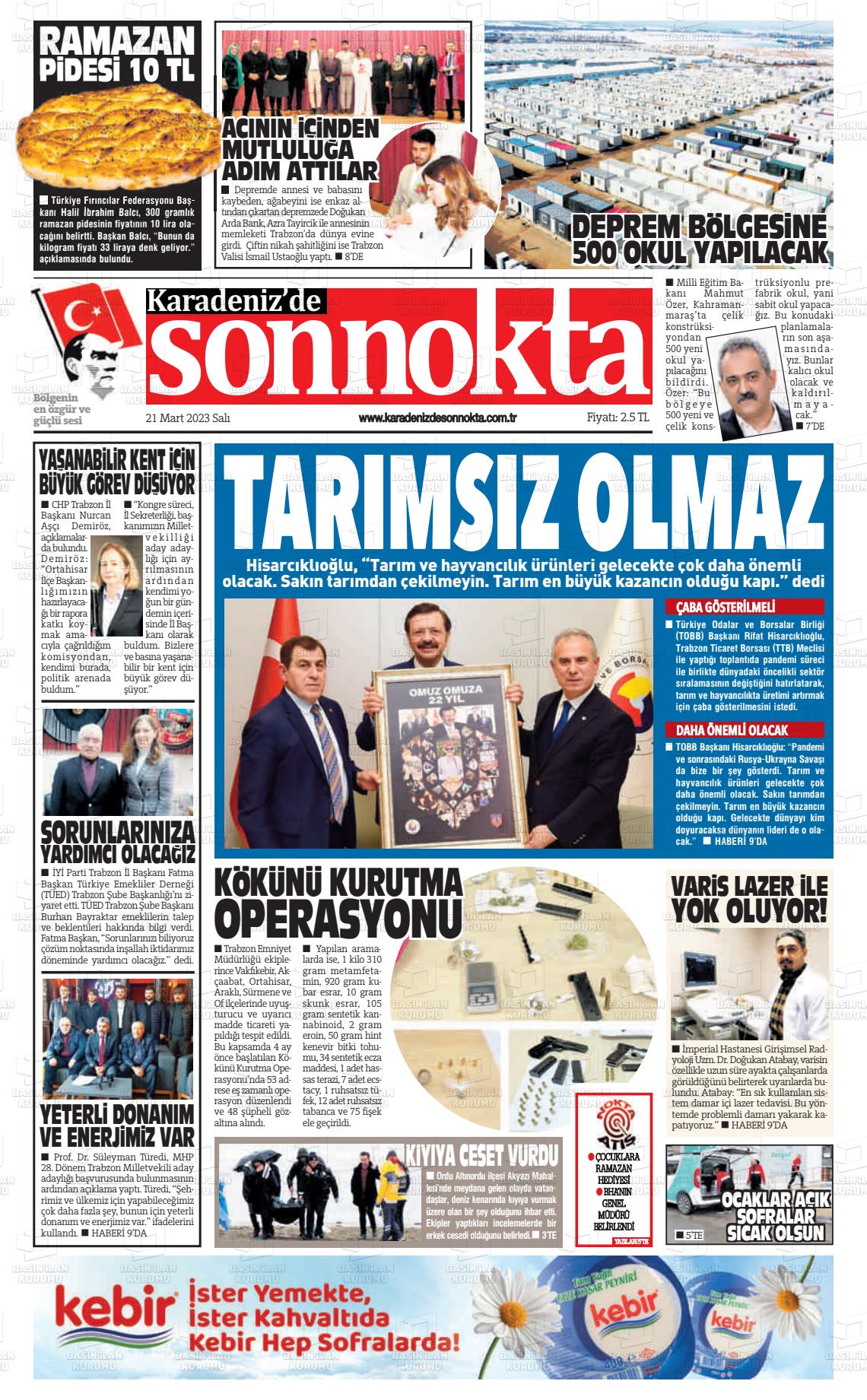 21 Mart 2023 Karadeniz'de Sonnokta Gazete Manşeti