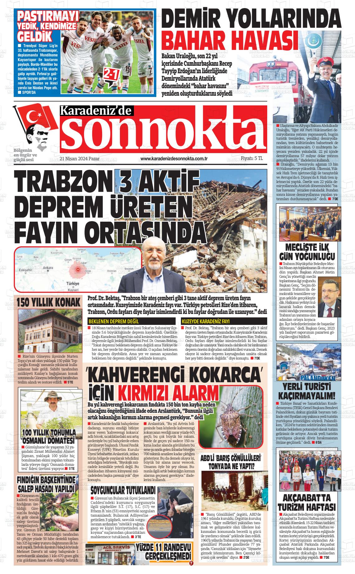 07 Mayıs 2024 Karadeniz'de Sonnokta Gazete Manşeti