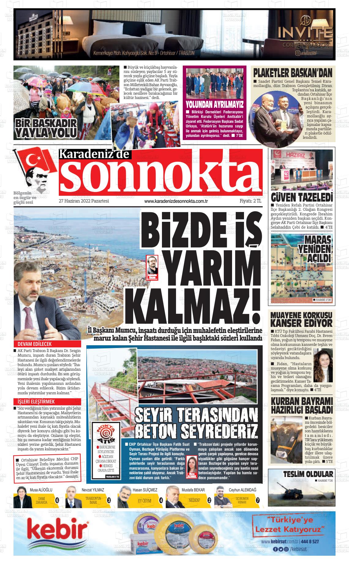 27 Haziran 2022 Karadeniz'de Sonnokta Gazete Manşeti