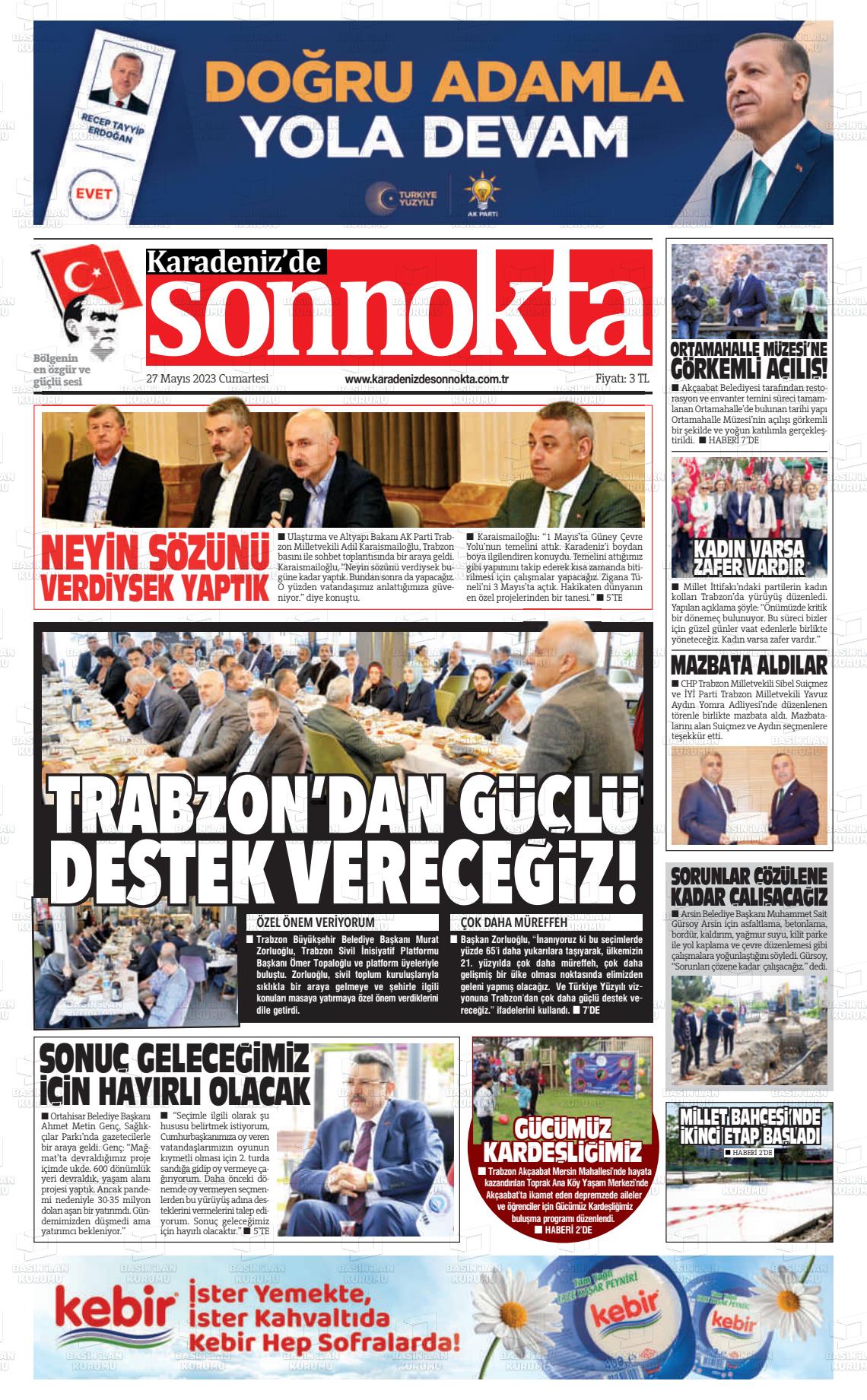 27 Mayıs 2023 Karadeniz'de Sonnokta Gazete Manşeti