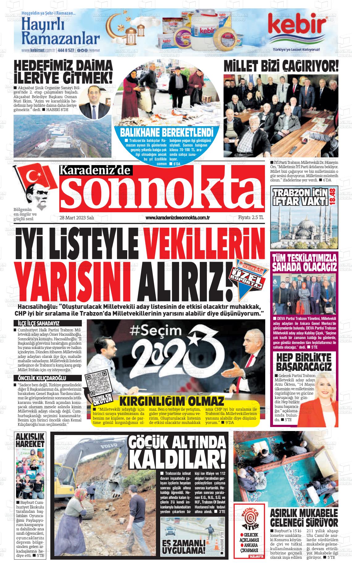 28 Mart 2023 Karadeniz'de Sonnokta Gazete Manşeti