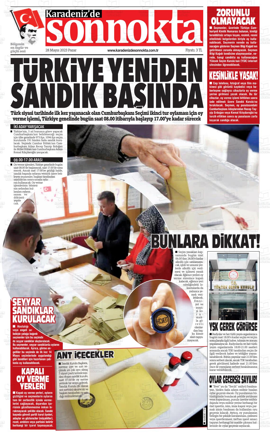 28 Mayıs 2023 Karadeniz'de Sonnokta Gazete Manşeti