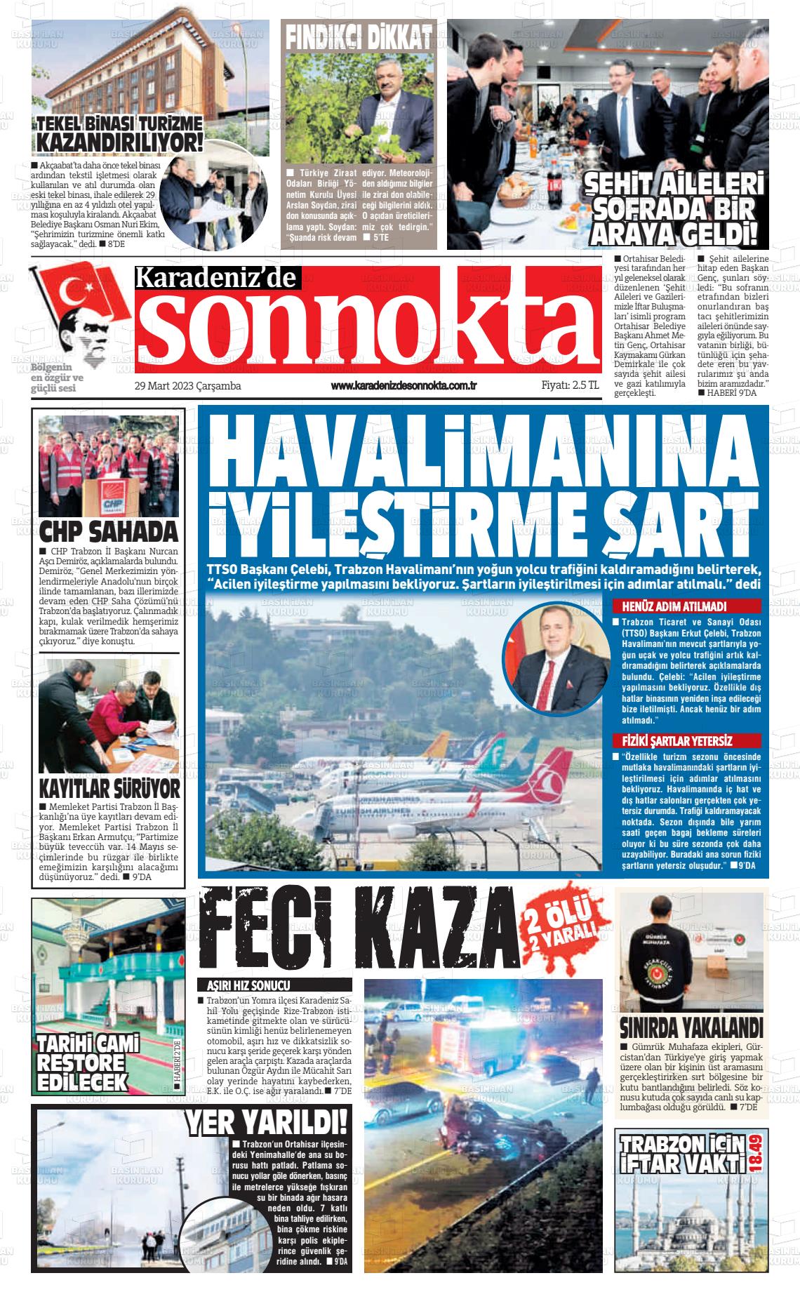 29 Mart 2023 Karadeniz'de Sonnokta Gazete Manşeti