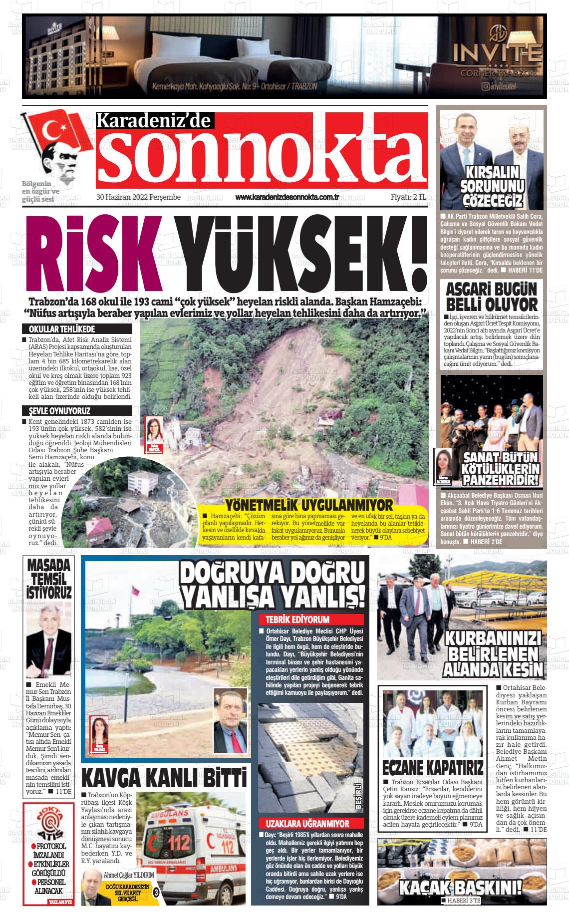 01 Temmuz 2022 Karadeniz'de Sonnokta Gazete Manşeti