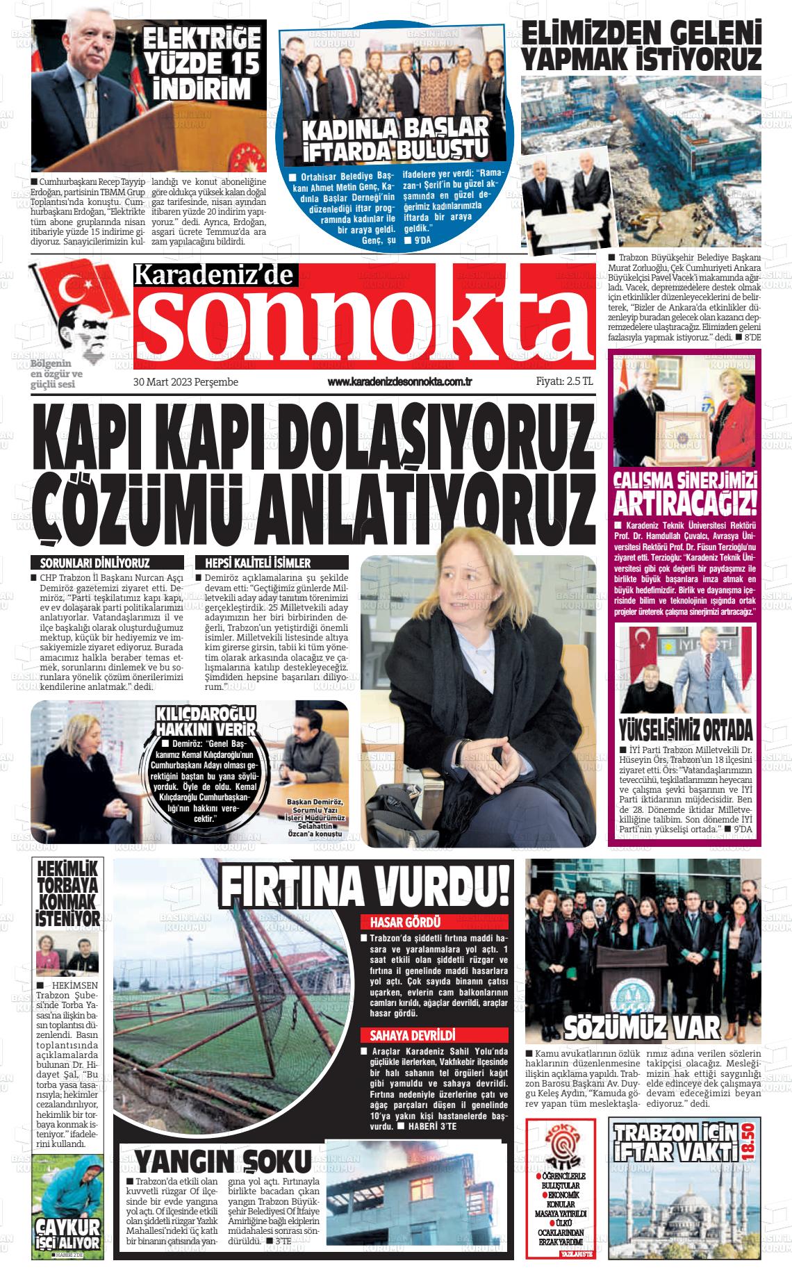 30 Mart 2023 Karadeniz'de Sonnokta Gazete Manşeti