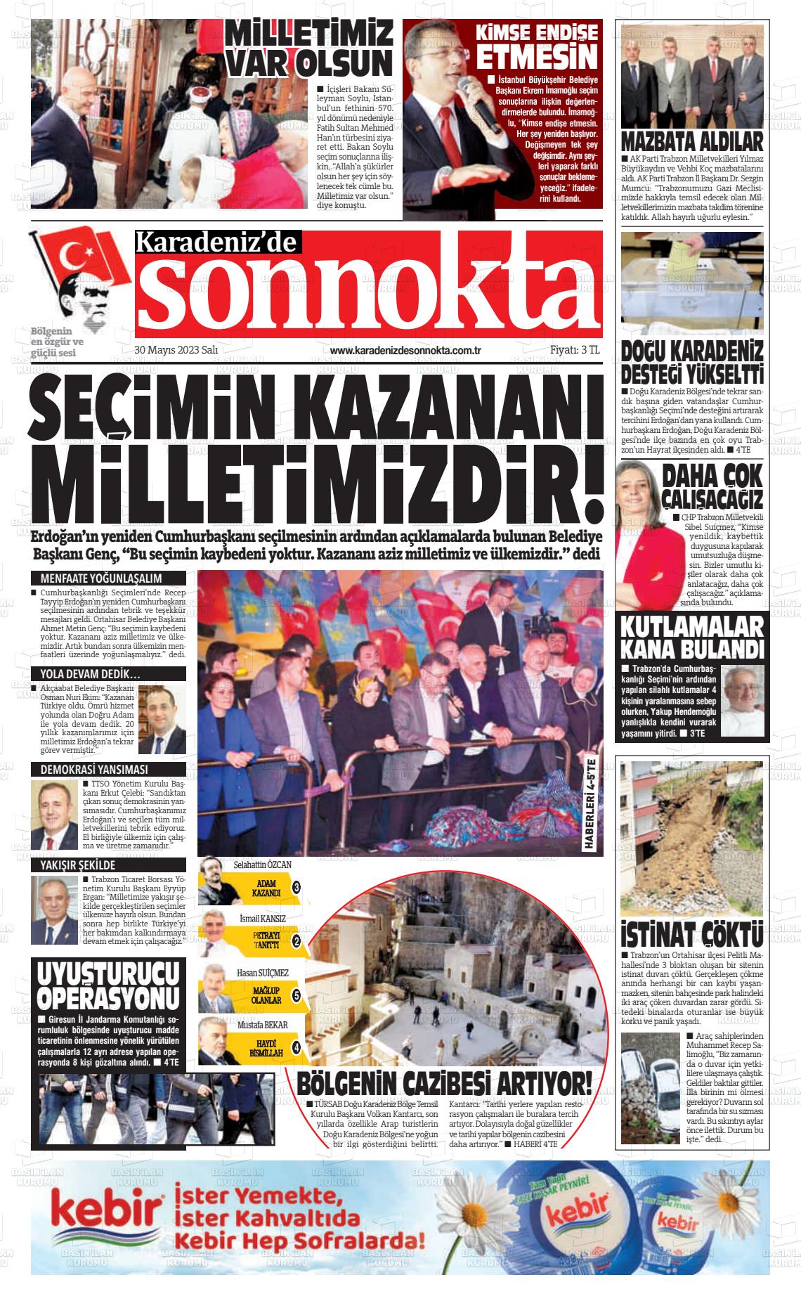 30 Mayıs 2023 Karadeniz'de Sonnokta Gazete Manşeti