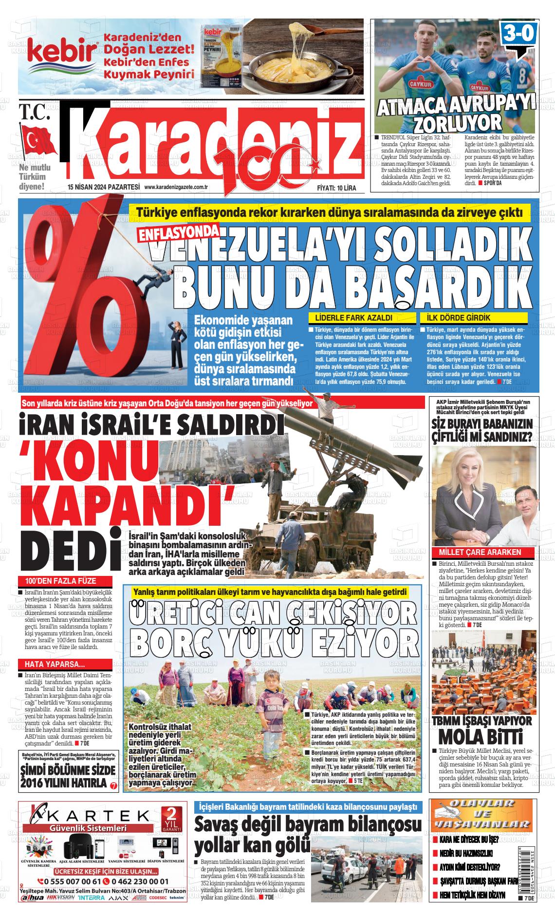 15 Nisan 2024 Karadeniz Gazete Manşeti