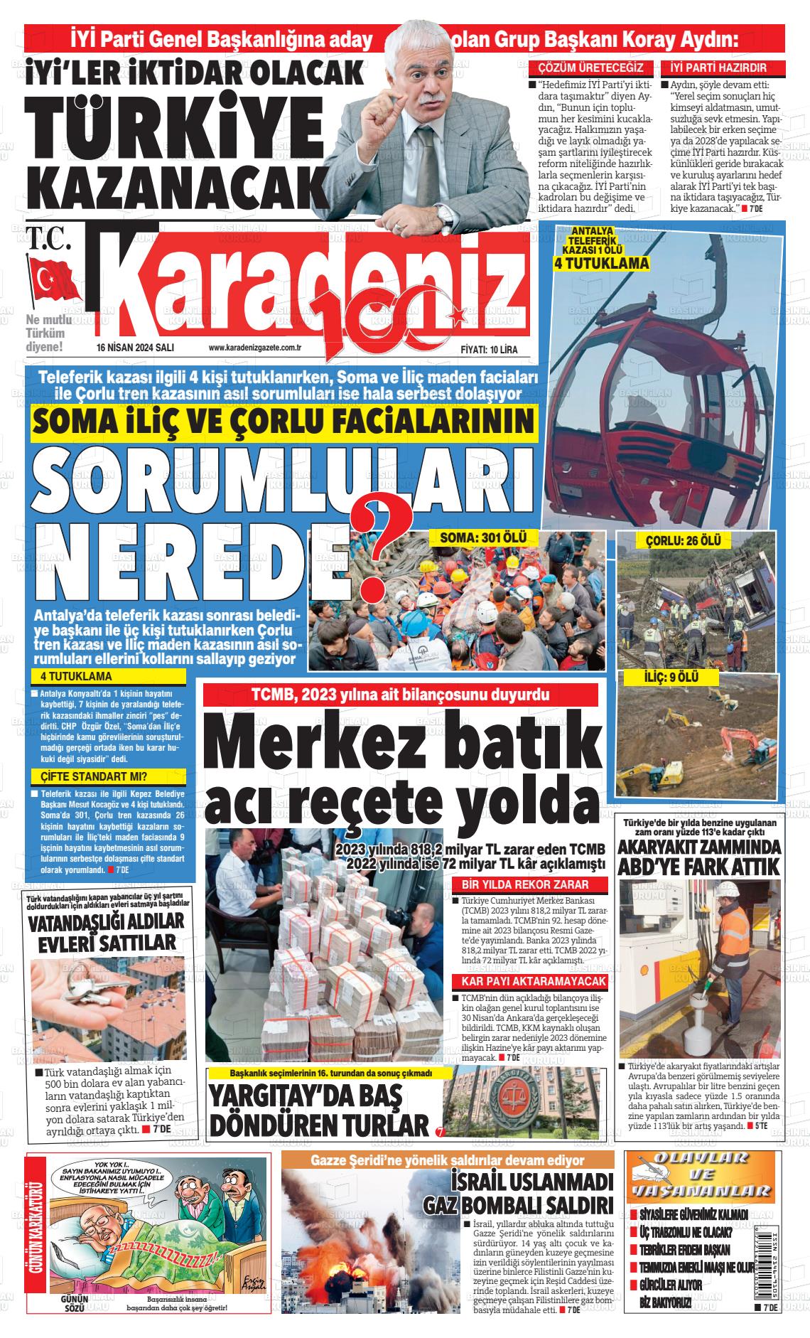 18 Nisan 2024 Karadeniz Gazete Manşeti