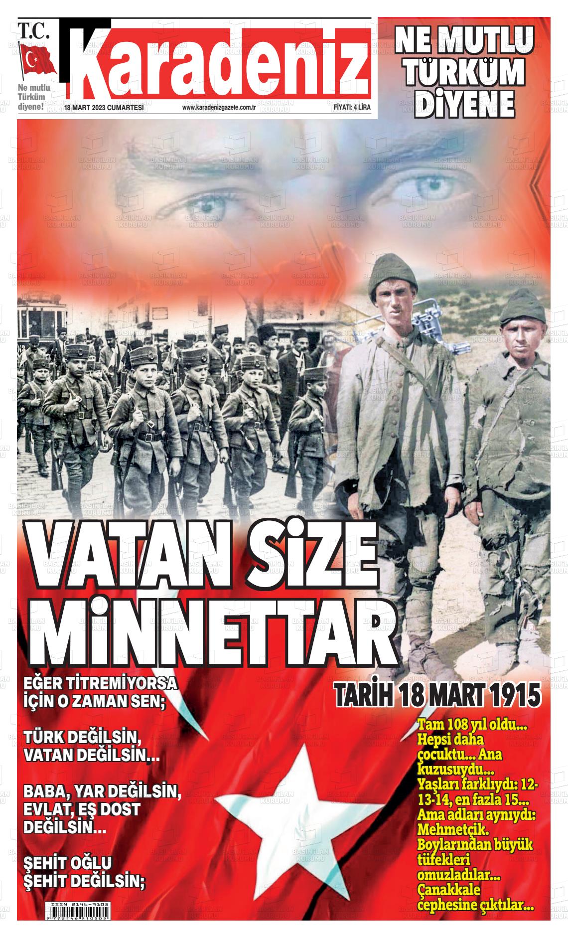 18 Mart 2023 Karadeniz Gazete Manşeti