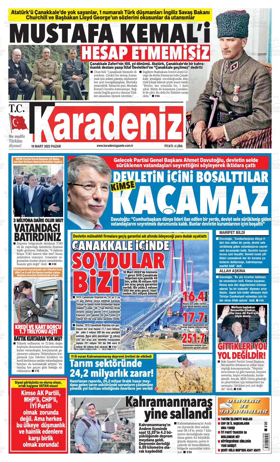 19 Mart 2023 Karadeniz Gazete Manşeti