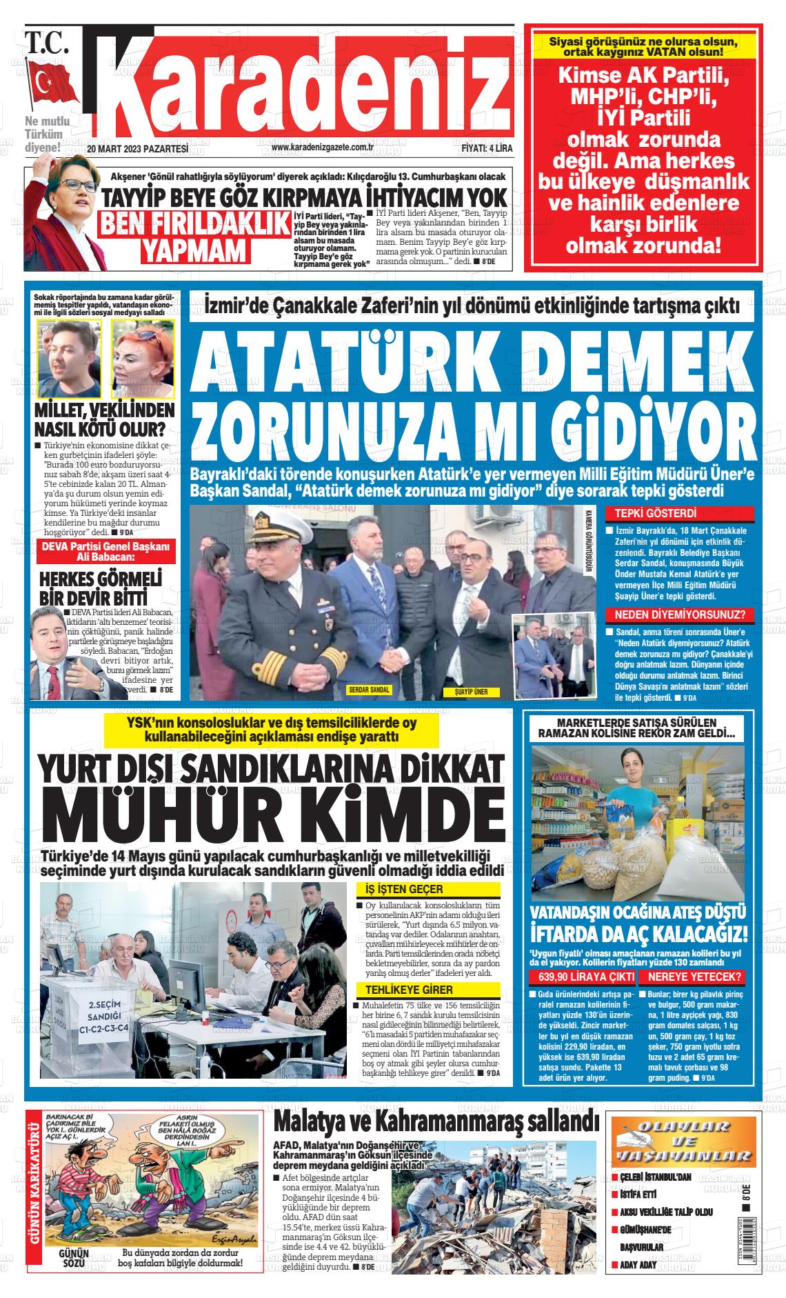 21 Mart 2023 Karadeniz Gazete Manşeti