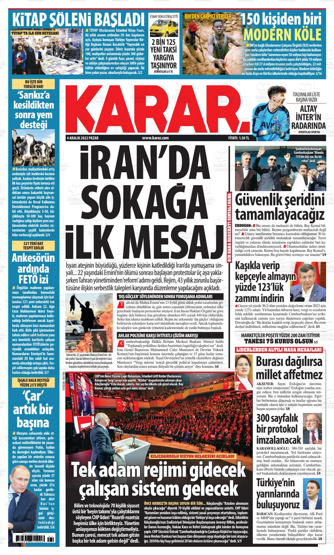 04 Aralık 2022 Karar Gazete Manşeti