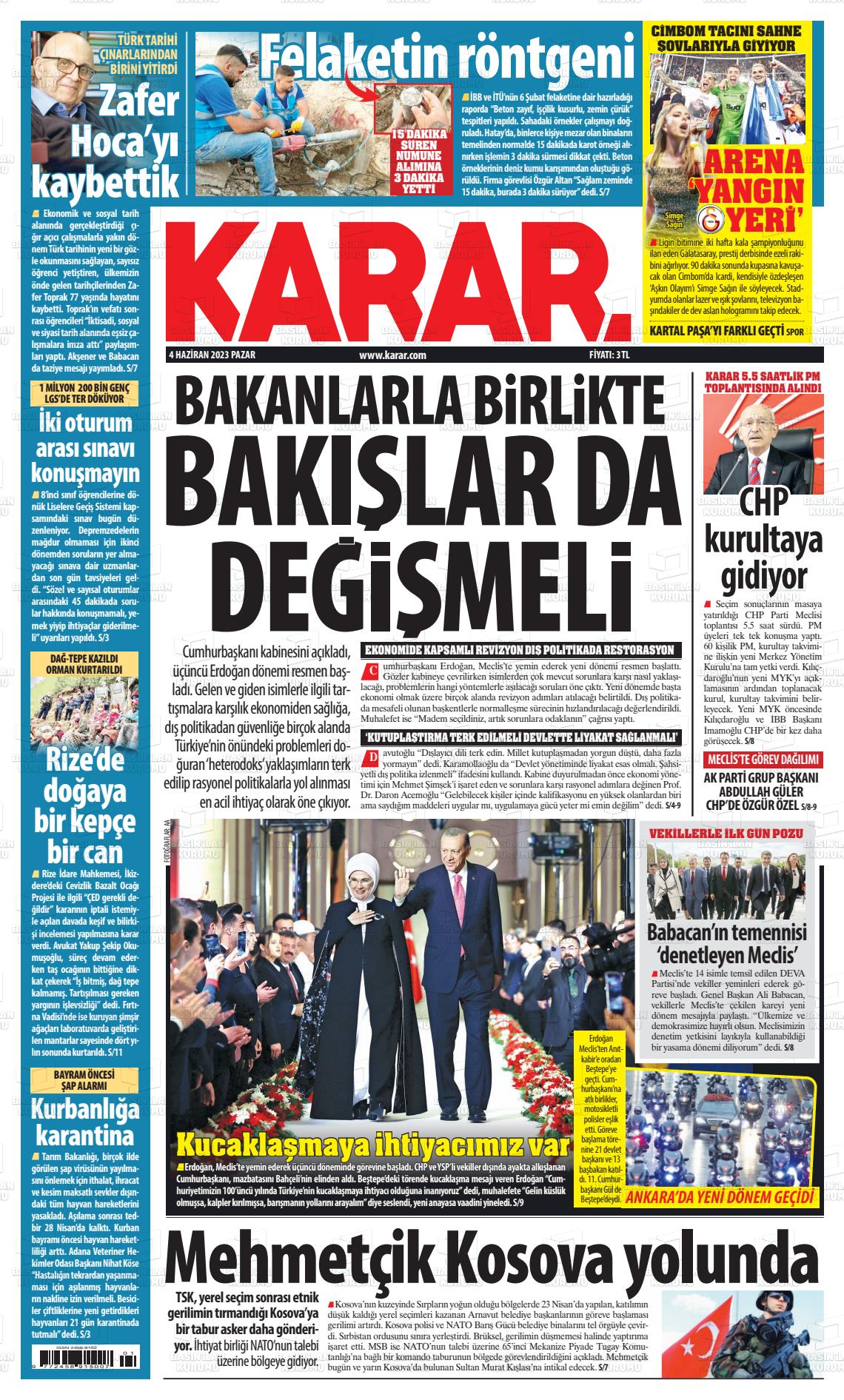 04 Haziran 2023 Karar Gazete Manşeti