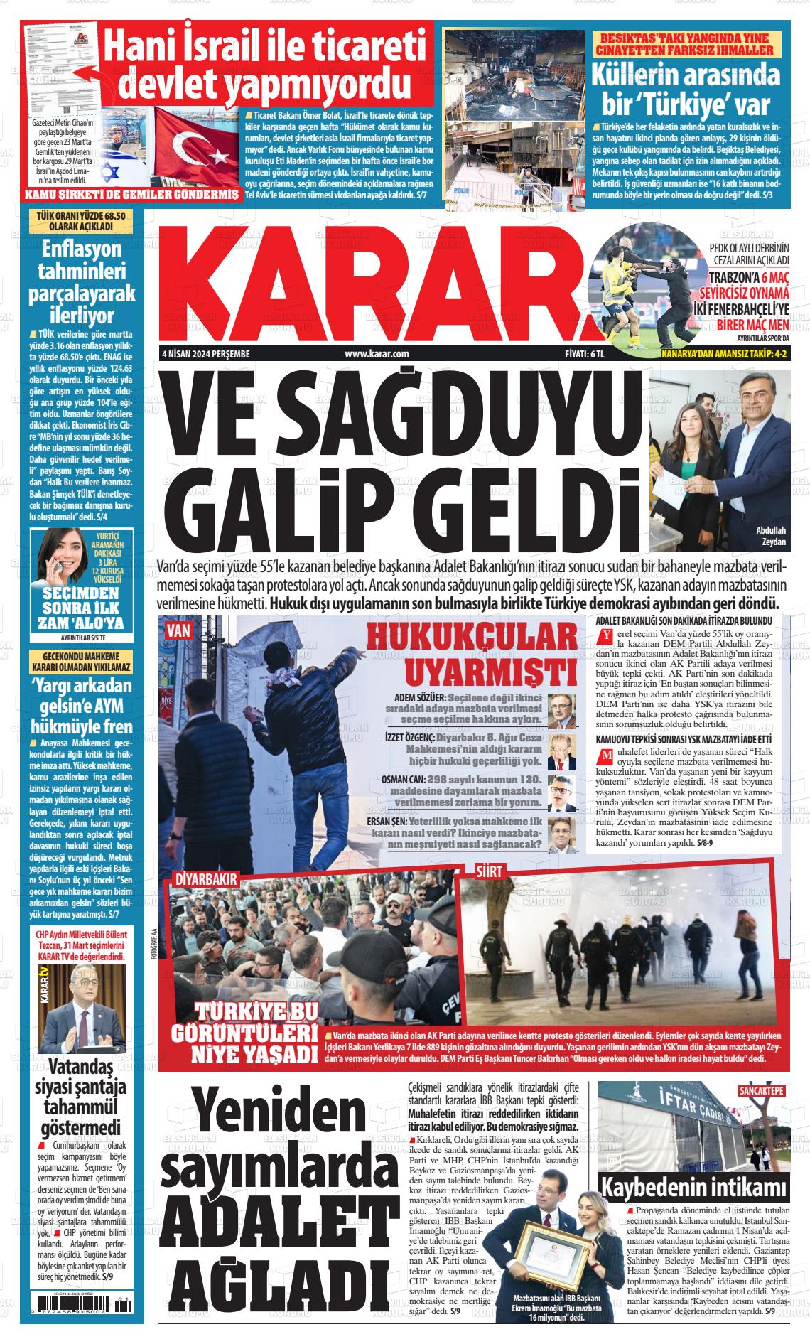 04 Nisan 2024 Karar Gazete Manşeti
