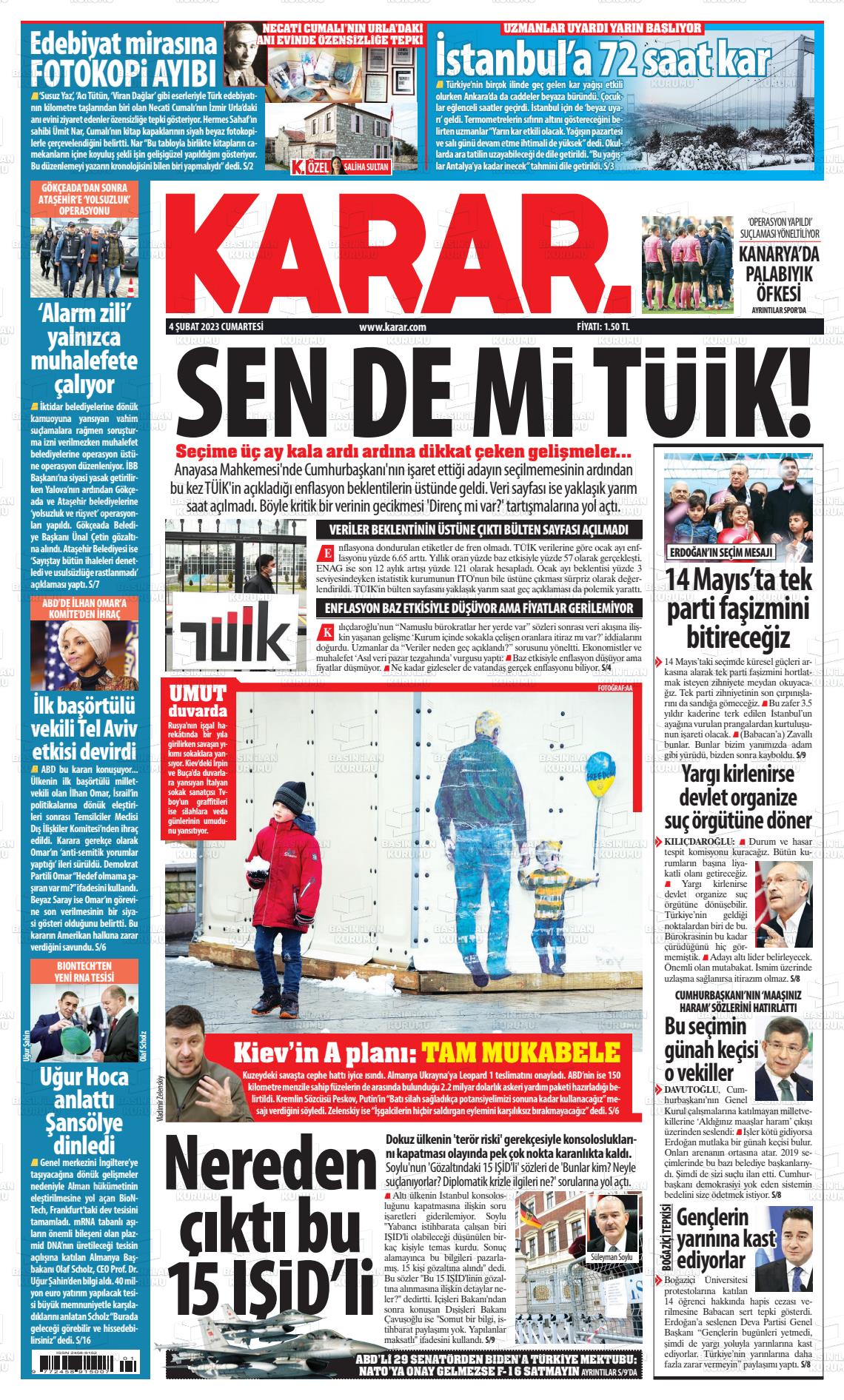 04 Şubat 2023 Karar Gazete Manşeti