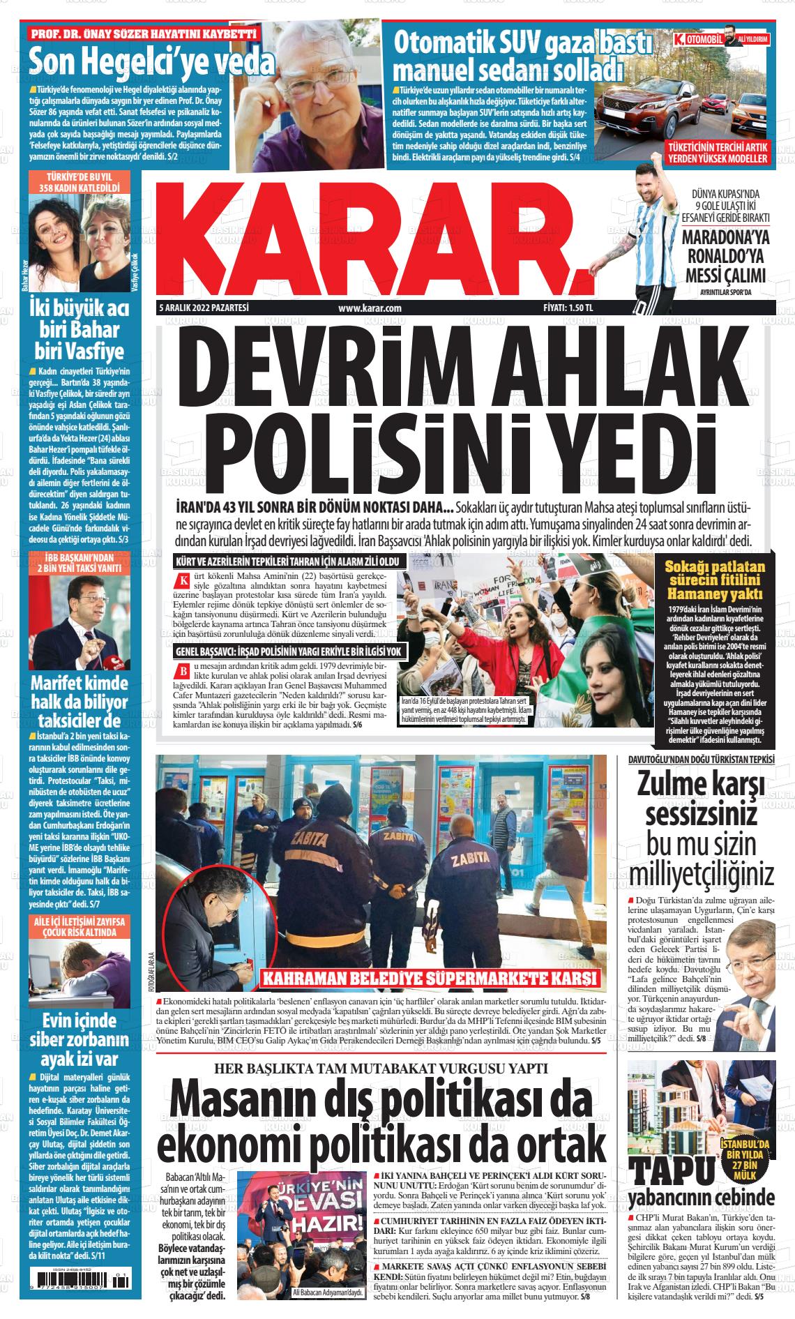 05 Aralık 2022 Karar Gazete Manşeti