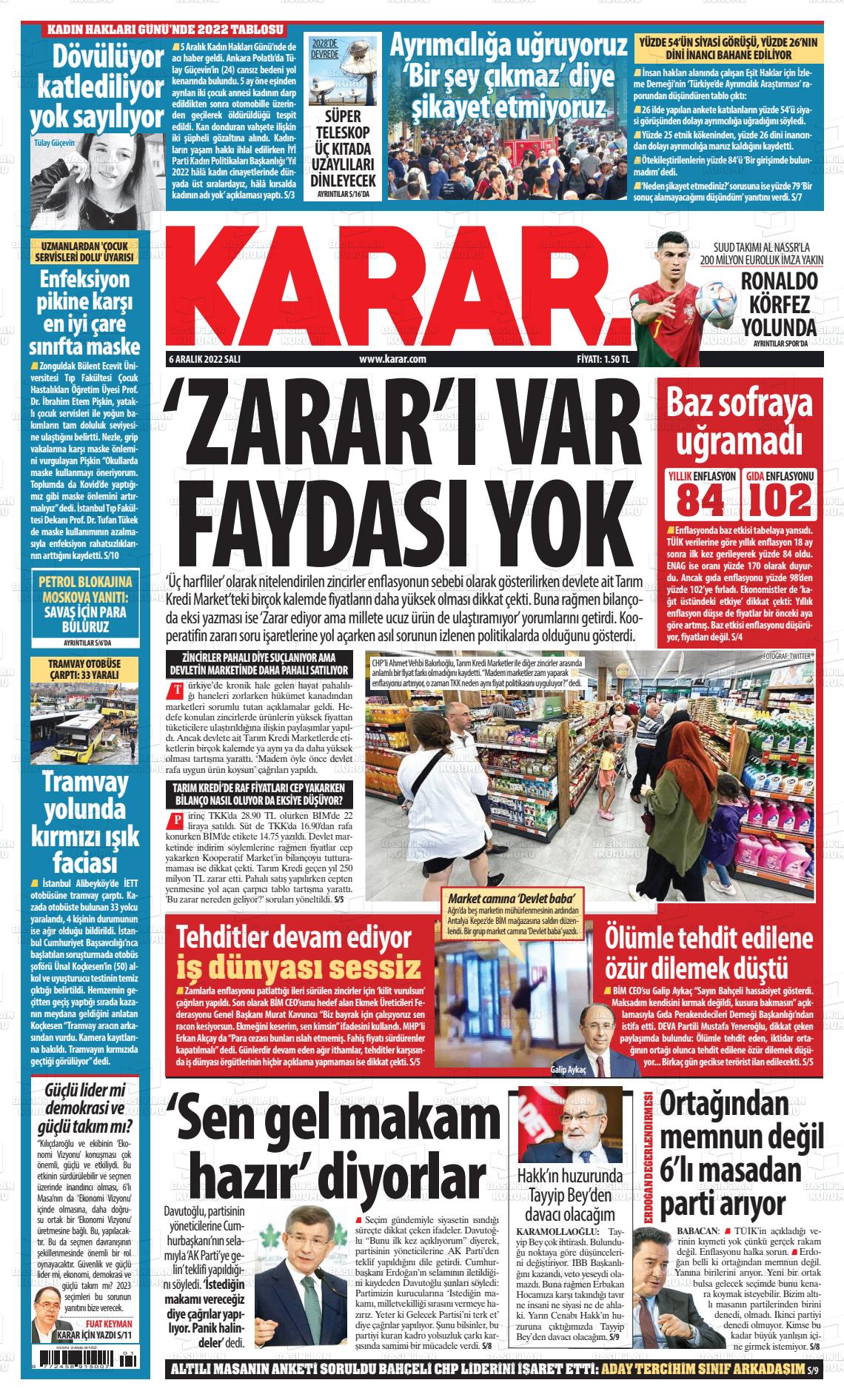 06 Aralık 2022 Karar Gazete Manşeti