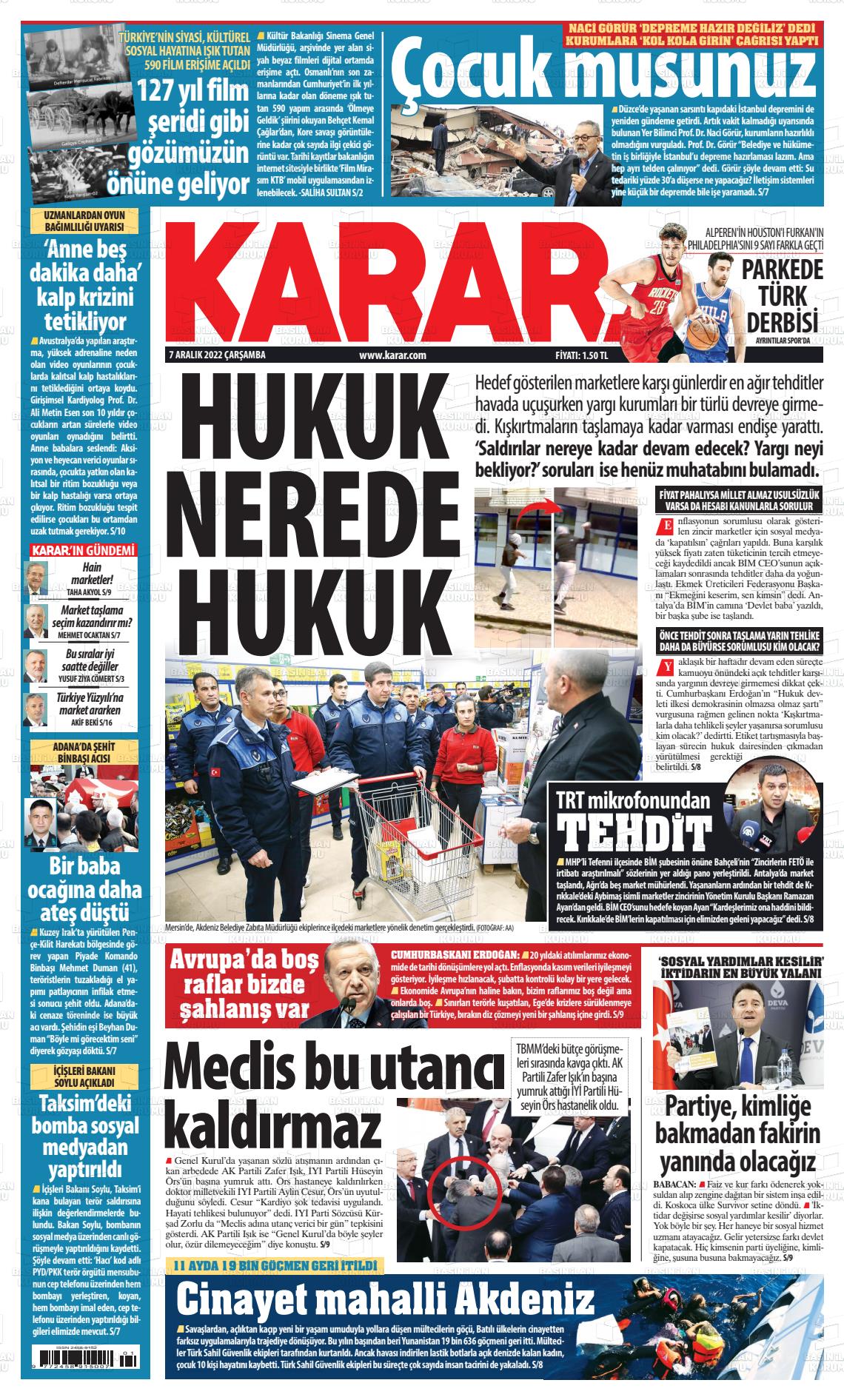 07 Aralık 2022 Karar Gazete Manşeti