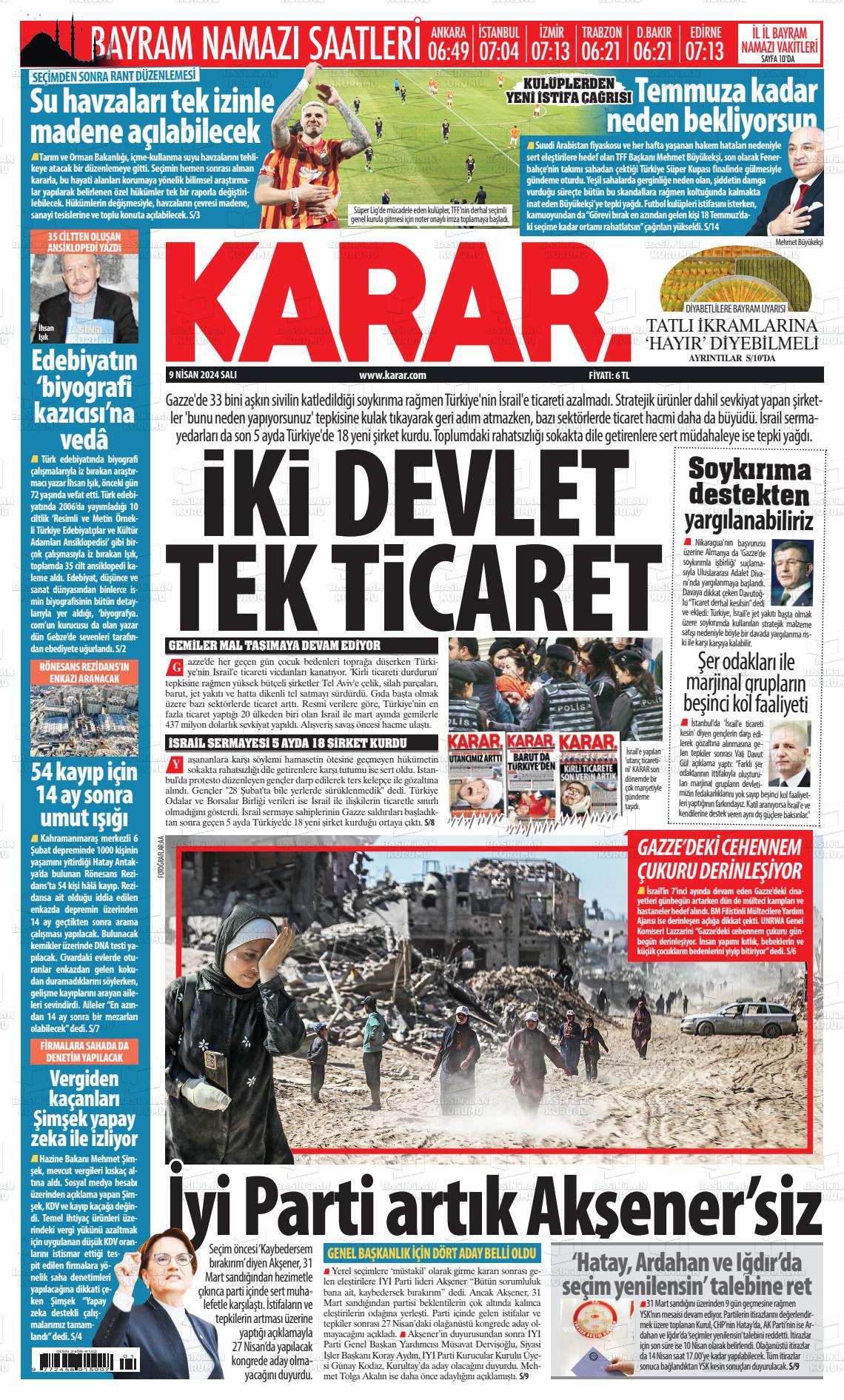 09 Nisan 2024 Karar Gazete Manşeti