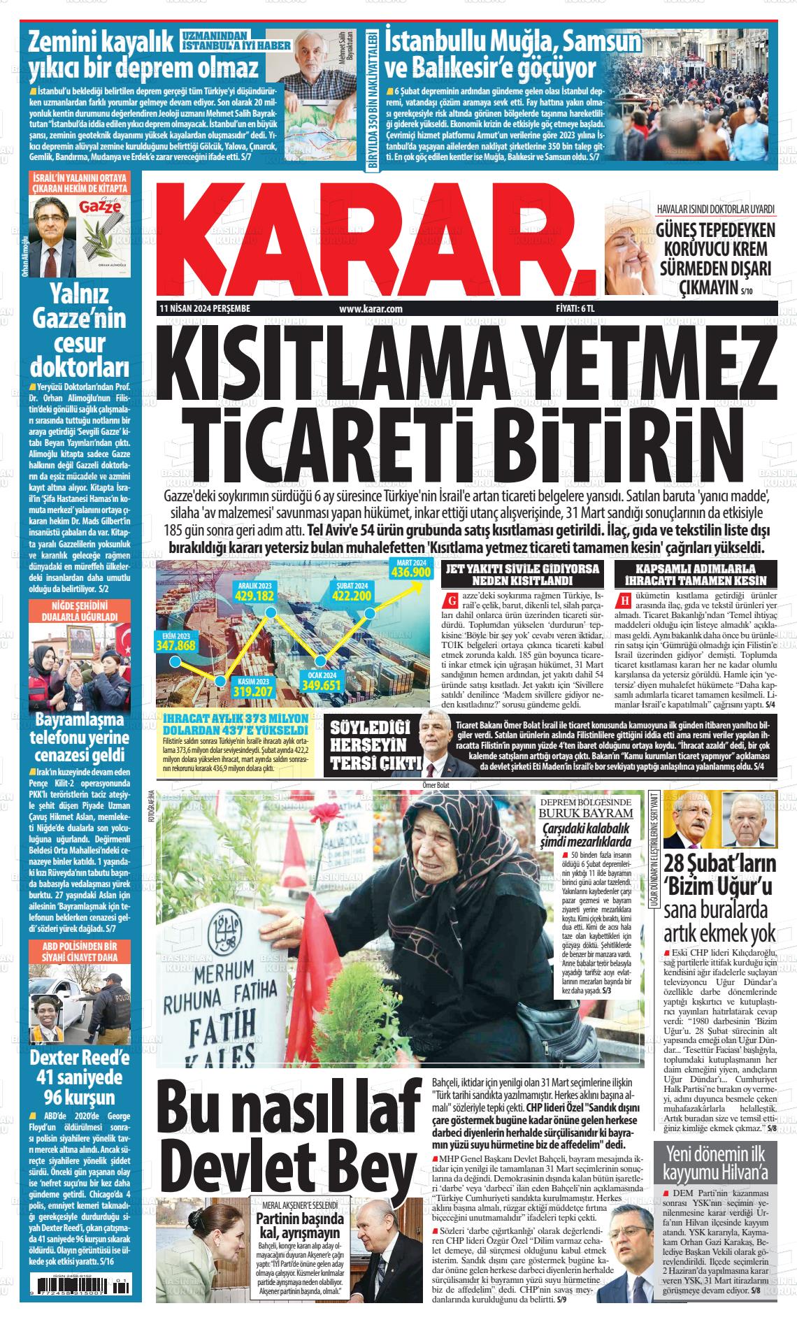 11 Nisan 2024 Karar Gazete Manşeti
