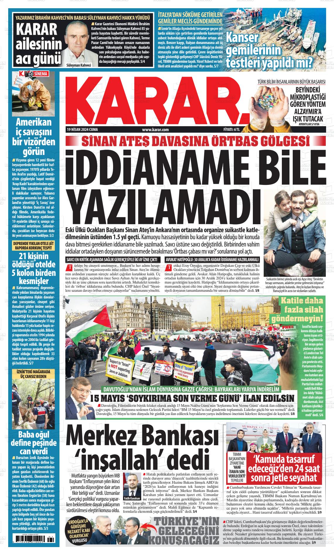 20 Nisan 2024 Karar Gazete Manşeti